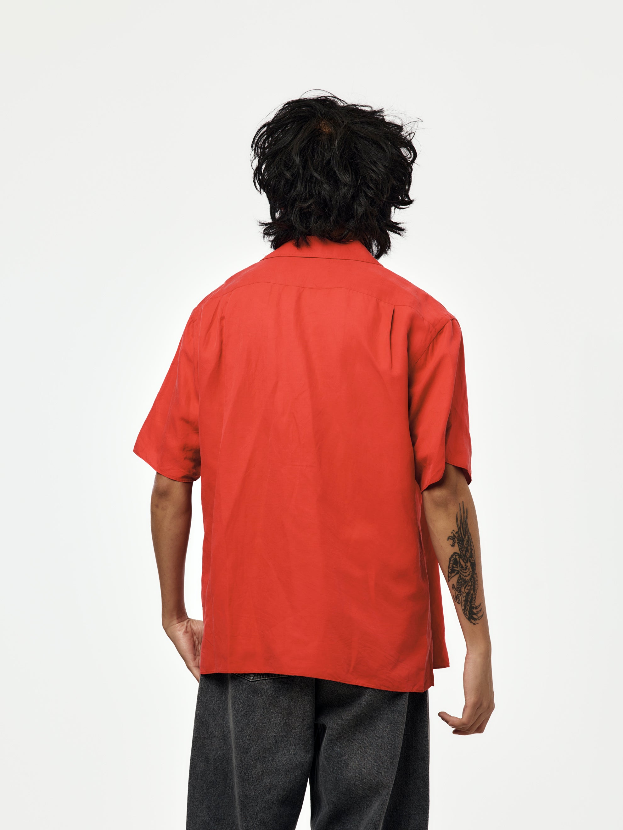 A.PRESSE A.PRESSE Vintage Silk Linen Short-Sleeve Open Collar
