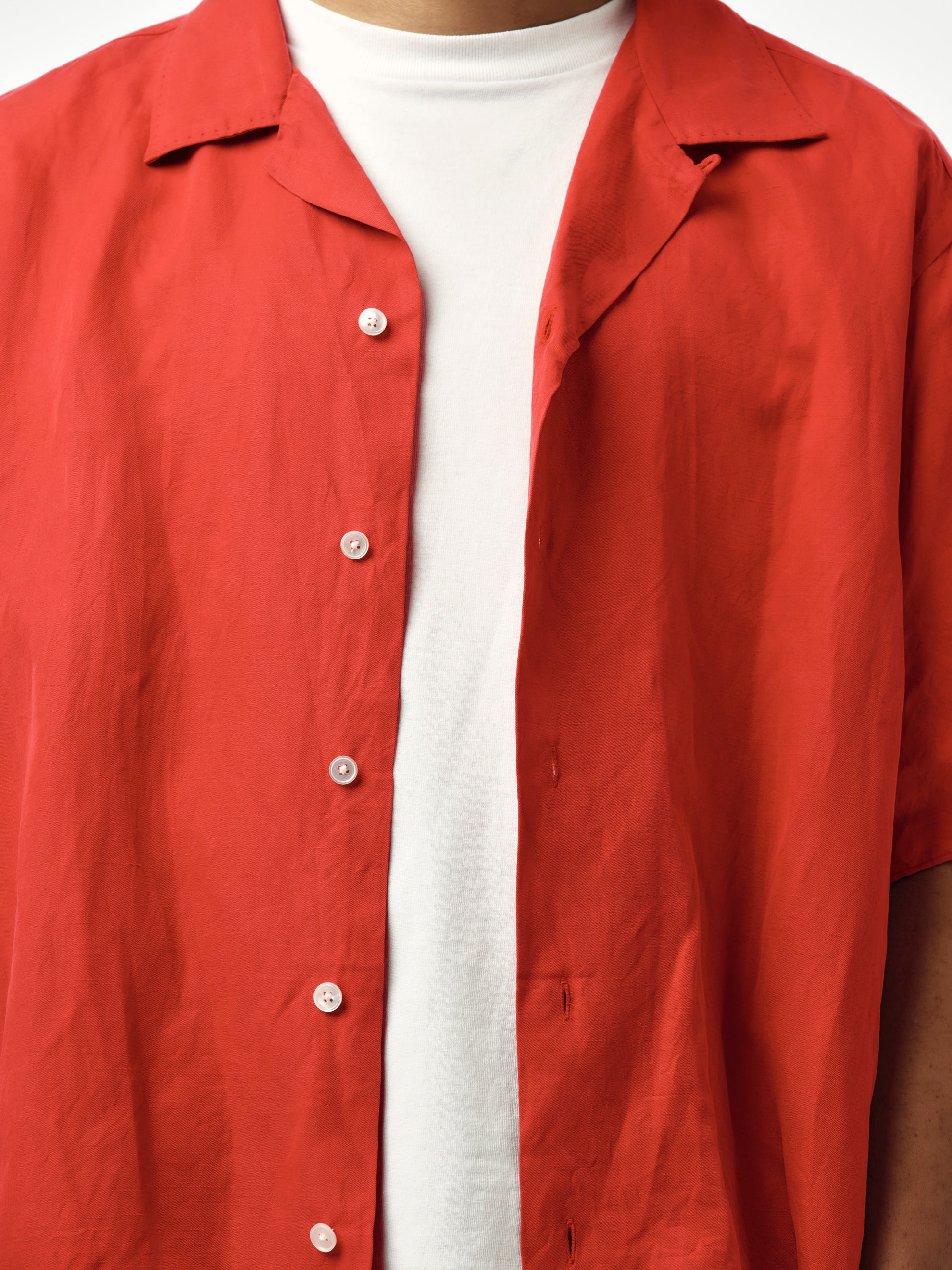 A.PRESSE A.PRESSE Vintage Silk Linen Short-Sleeve Open Collar