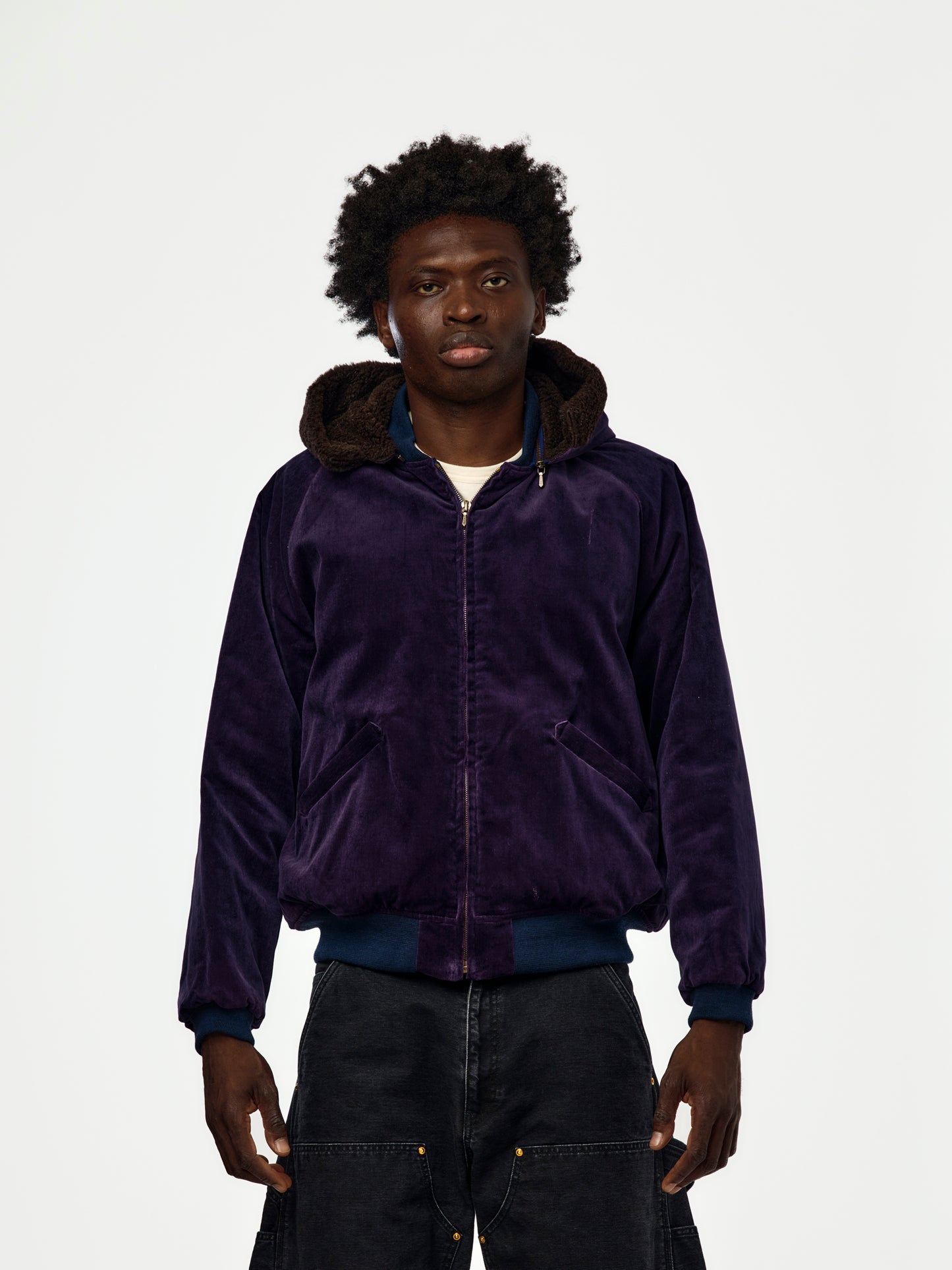 A.PRESSE Vintage Souvenir Velour Hooded Jacket (Sis) (Purple)