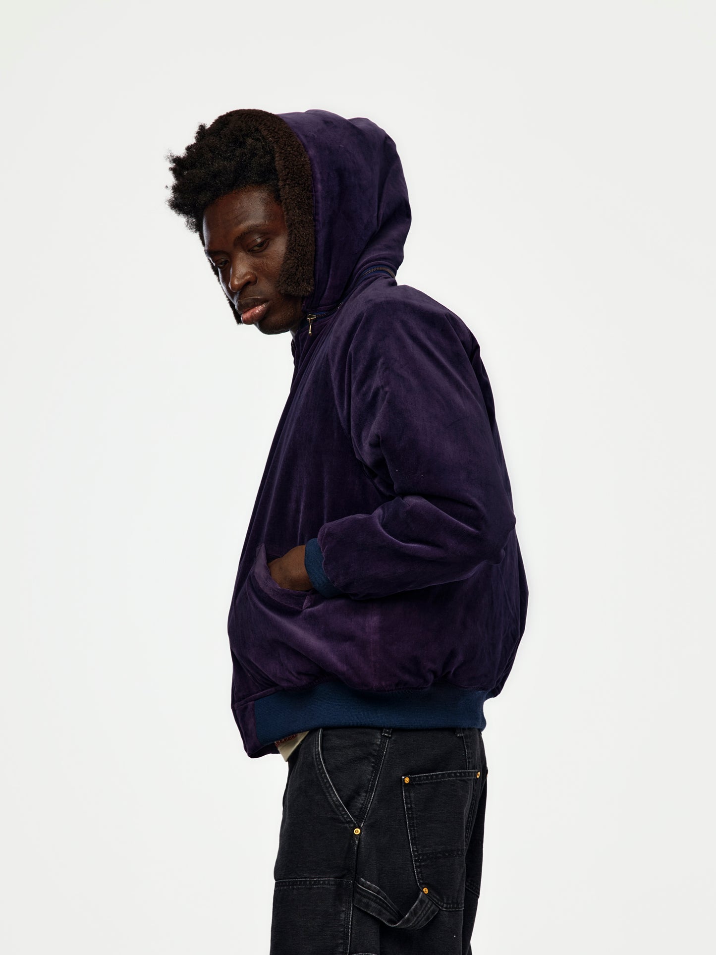 A.PRESSE Vintage Souvenir Velour Hooded Jacket (Sis) (Purple)