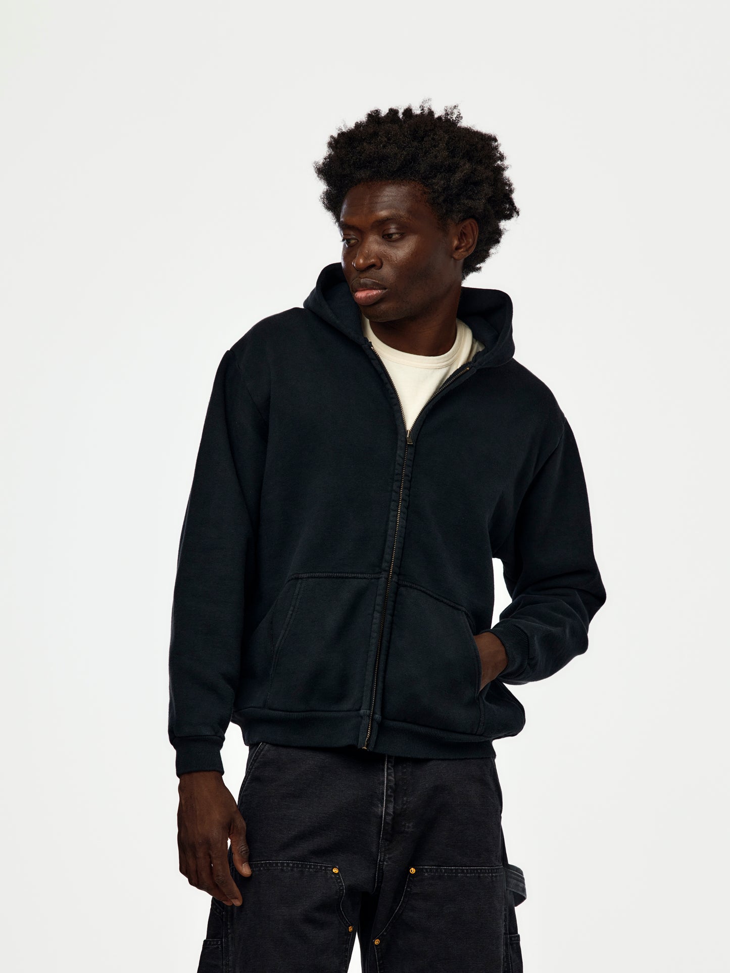 A.PRESSE Vintage Zip Sweat Hoodie (Sis) (Black)