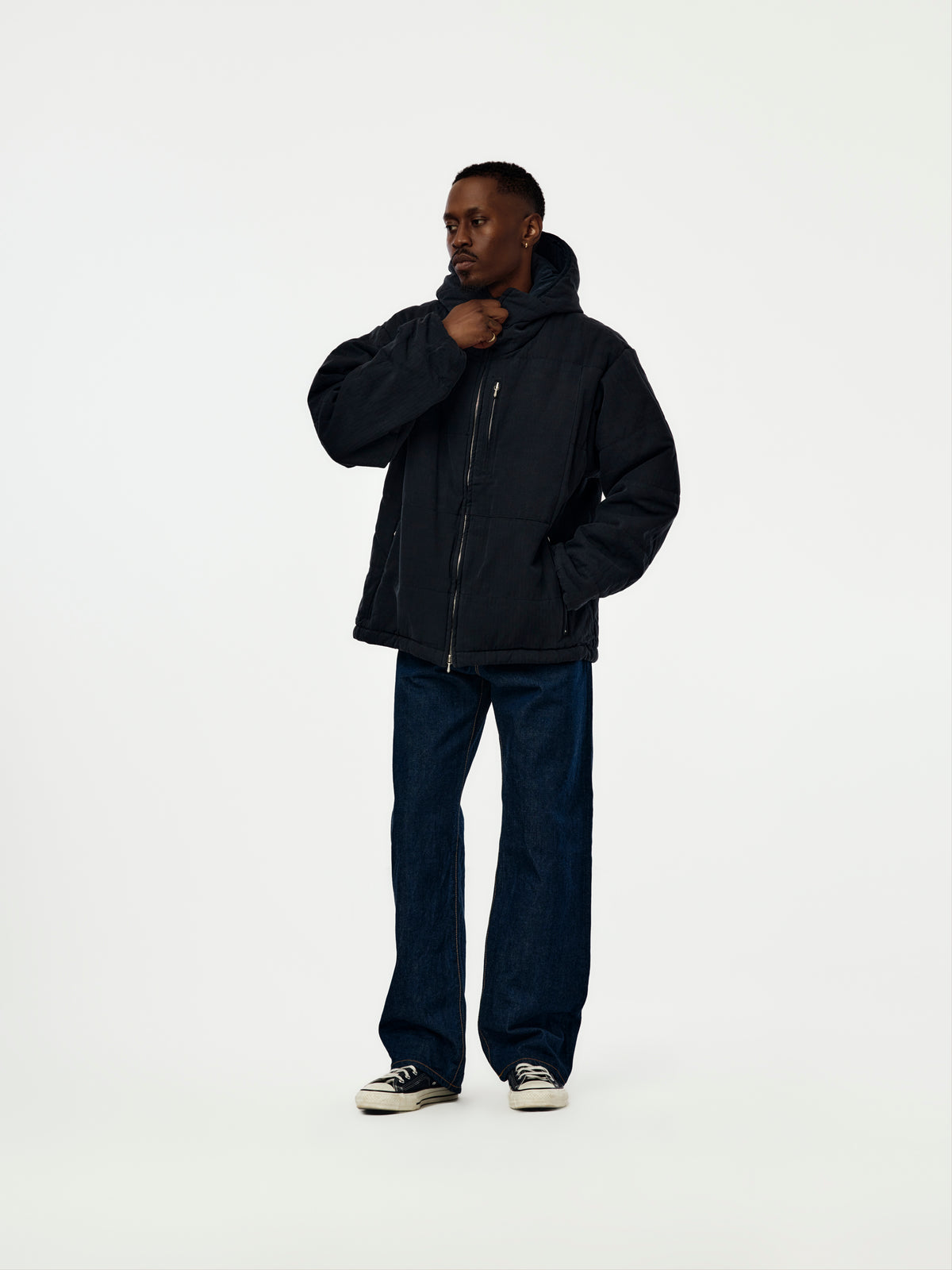 A.PRESSE Washed Cotton Silk Linen Padded Jacket (Sis) (Navy)
