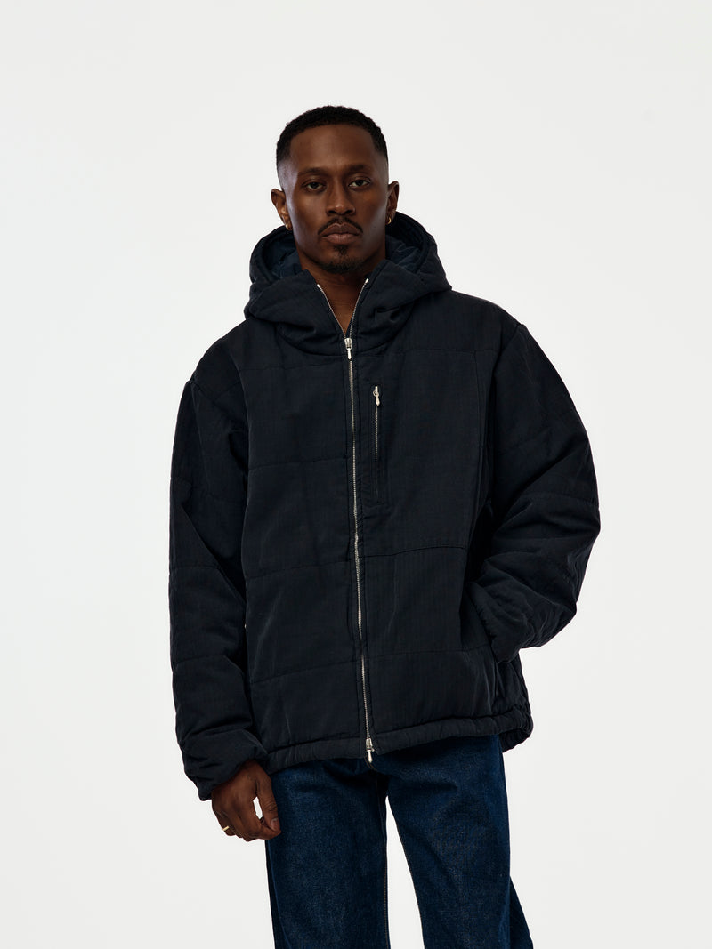 A.PRESSE Washed Cotton Silk Linen Padded Jacket (Sis) (Navy)