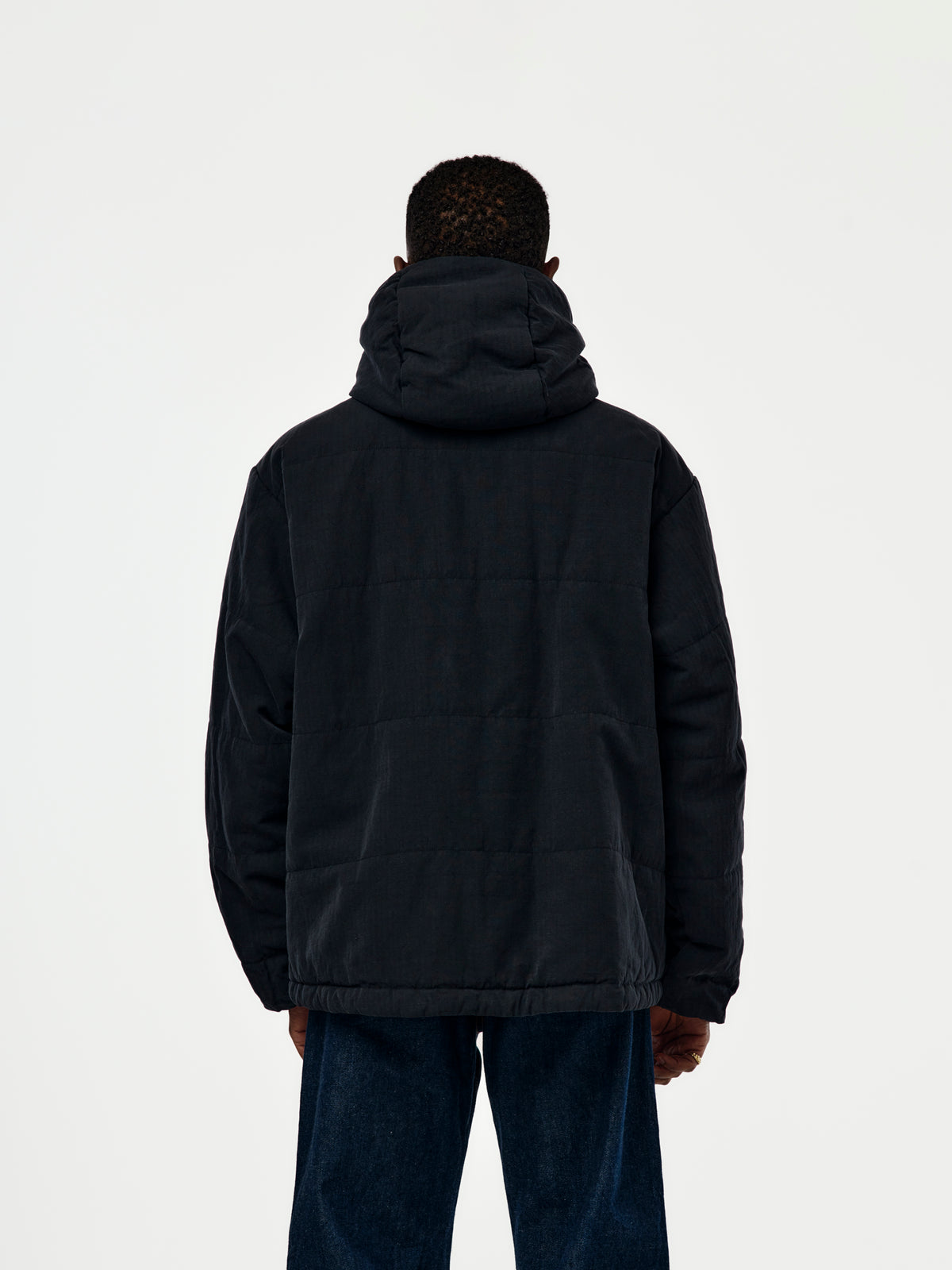 A.PRESSE Washed Cotton Silk Linen Padded Jacket (Sis) (Navy)