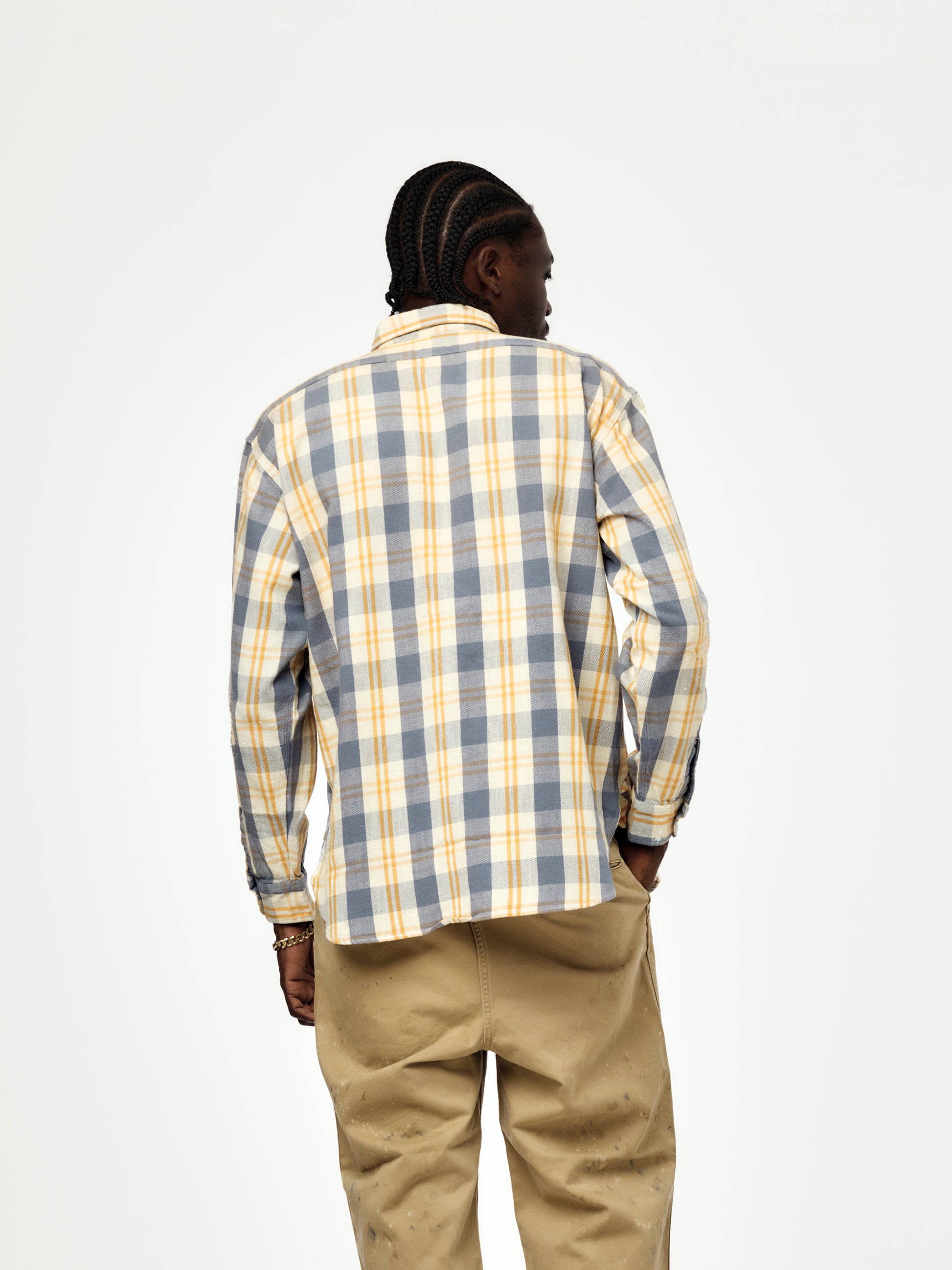 BOW WOW Unique Pocket Check Aged Flannel Shirt (Yellow/Blue) - UNION LOS ANGELES BOW WOW Unique Pocket Check Aged Flannel Shirt (Yellow/Blue) - UNION LOS ANGELES