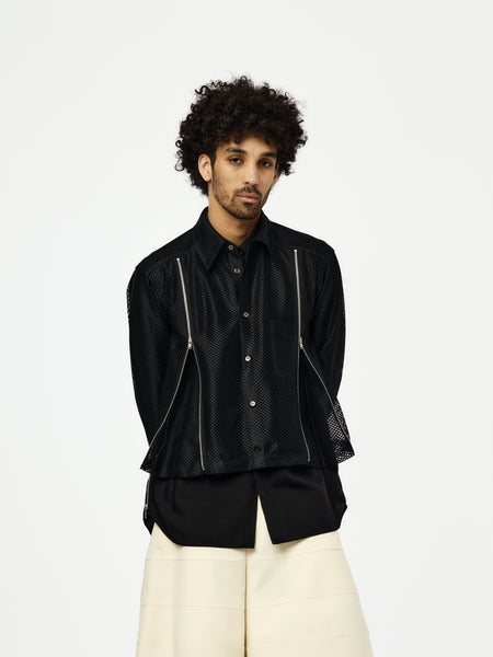 Comme Des Garcons Homme Plus MEN'S ZIPPER MESH OVERLAY SHIRT PQ