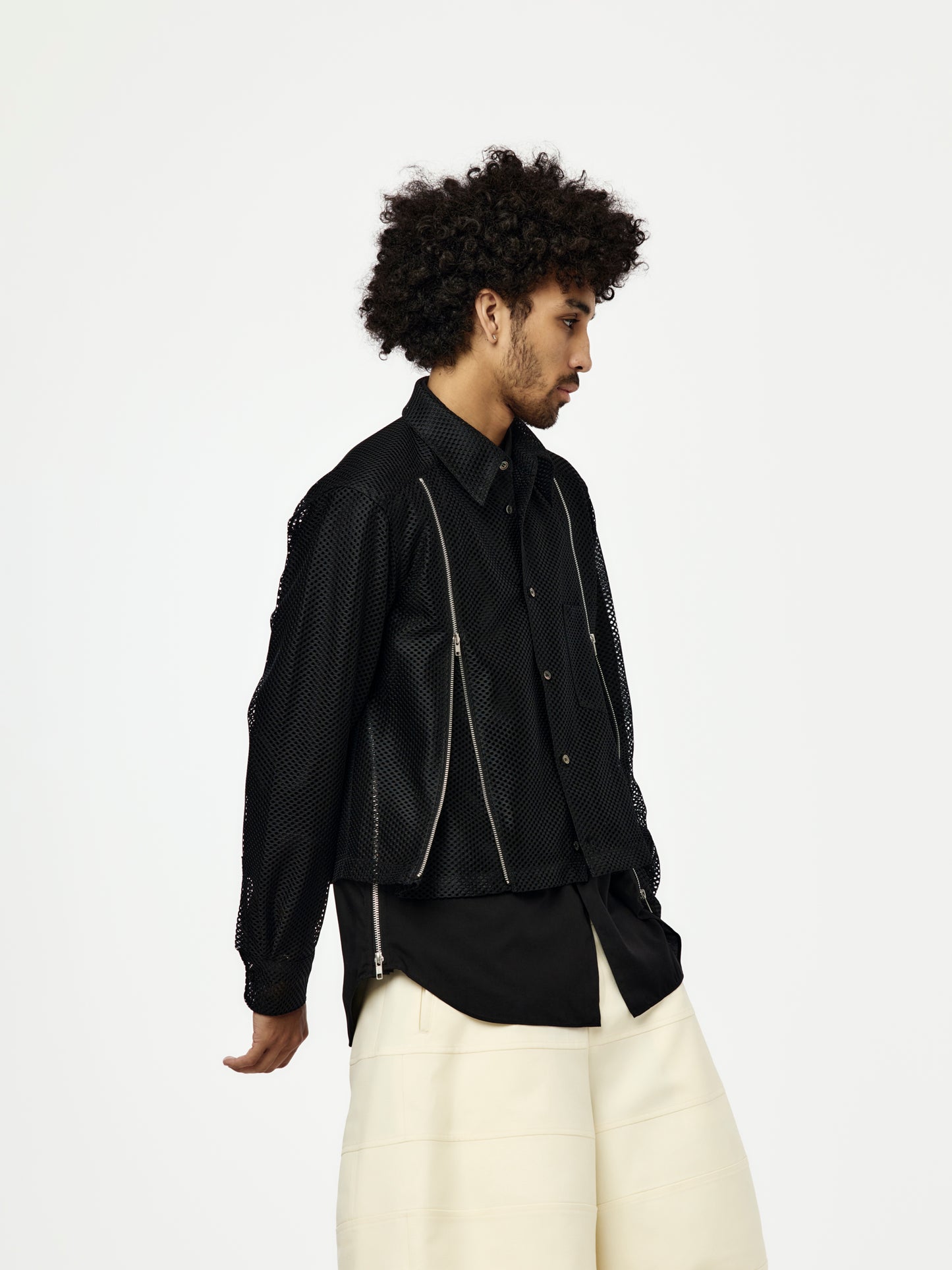 MEN'S ZIPPER MESH OVERLAY SHIRT PQ-B024-S26 (BLACK)