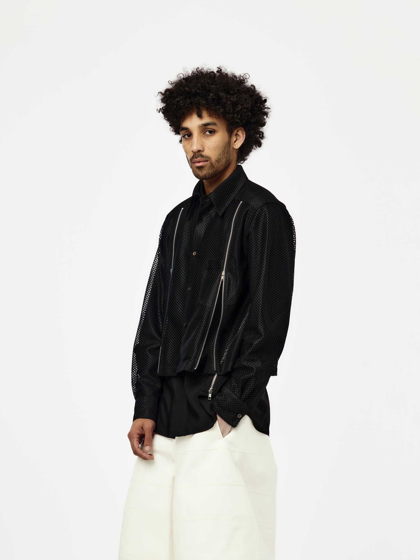 MEN'S ZIPPER MESH OVERLAY SHIRT PQ-B024-S26 (BLACK)
