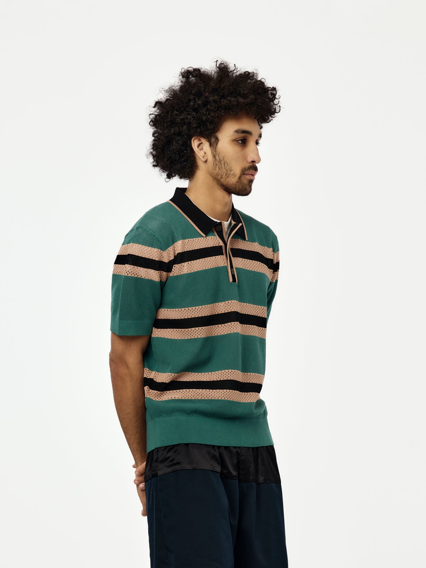 Mercy Stripe Polo (Pine)