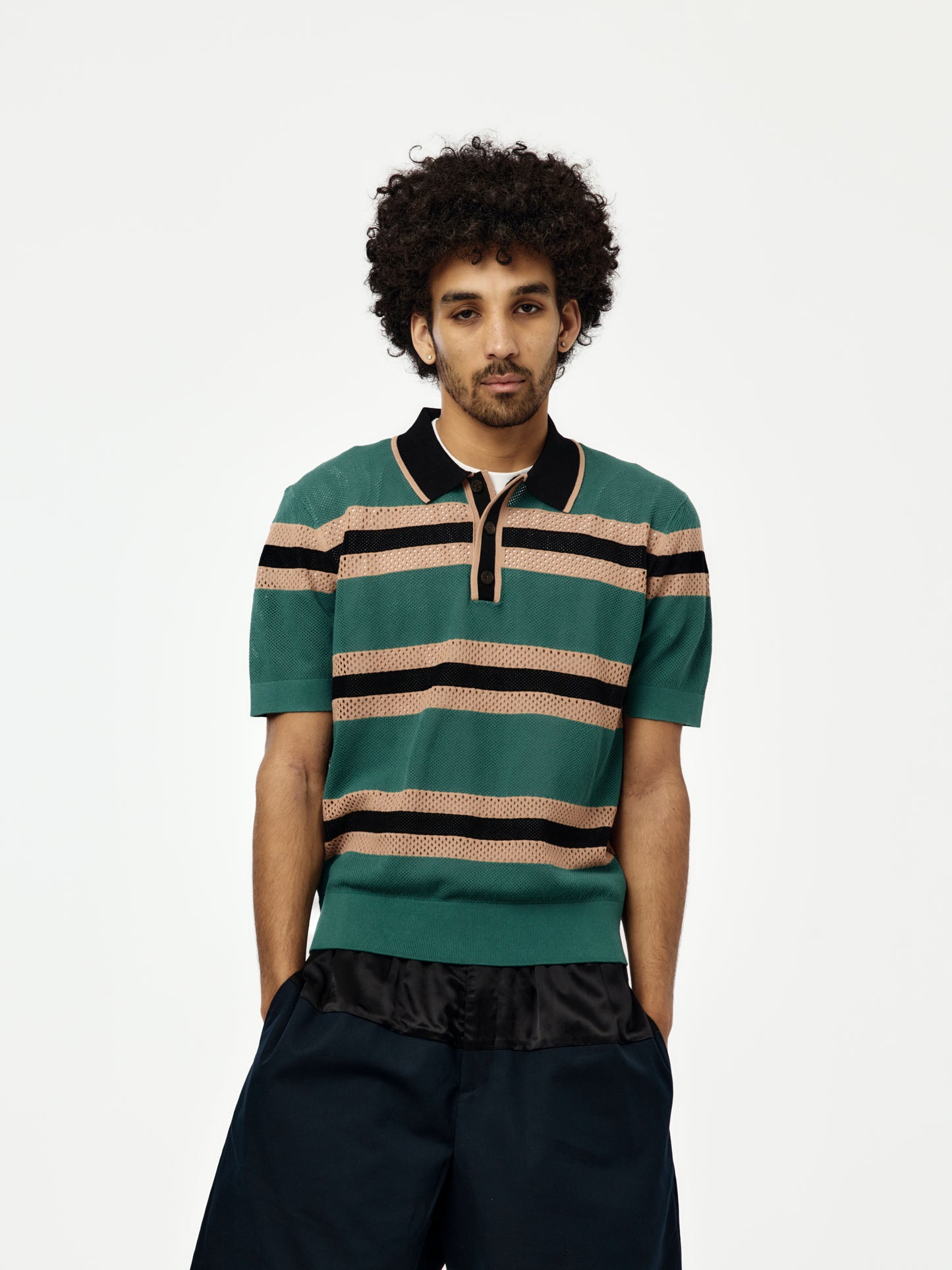 Mercy Stripe Polo (Pine)