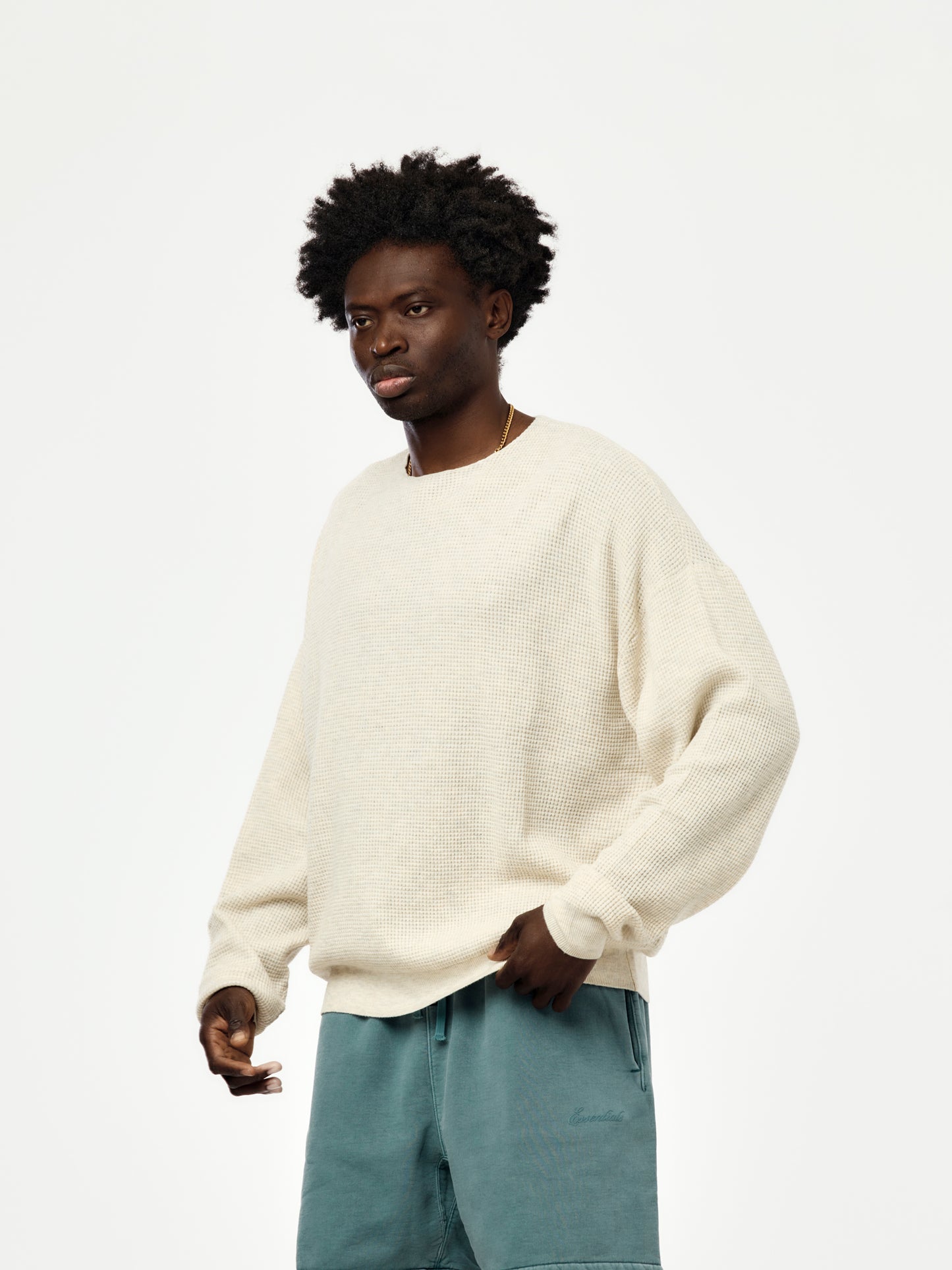 SIGNATURE WAFFLE 90'S CREWNECK SWEATER (OATMEAL HEATHER)