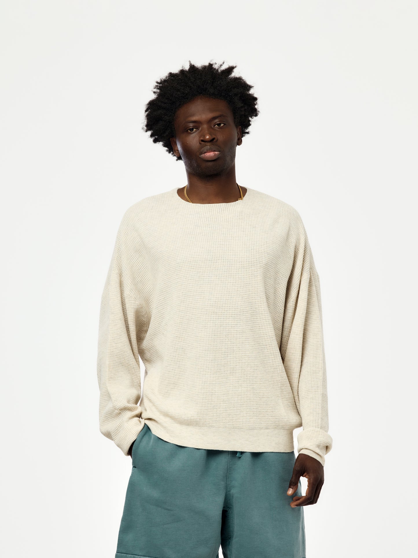 SIGNATURE WAFFLE 90'S CREWNECK SWEATER (OATMEAL HEATHER)