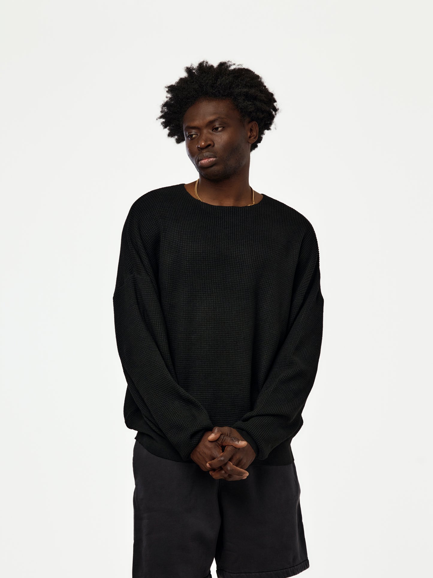 SIGNATURE WAFFLE 90'S CREWNECK SWEATER (VINTAGE BLACK)