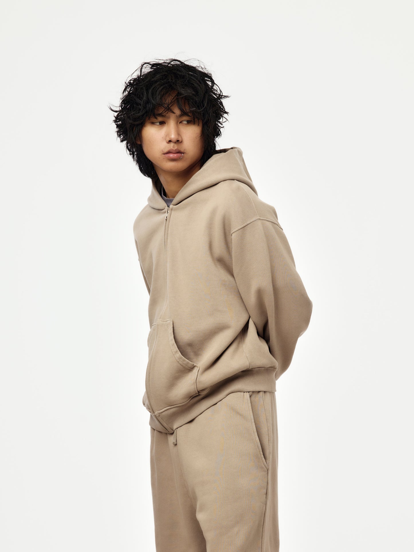 baggy crop zip hoodie (dune)
