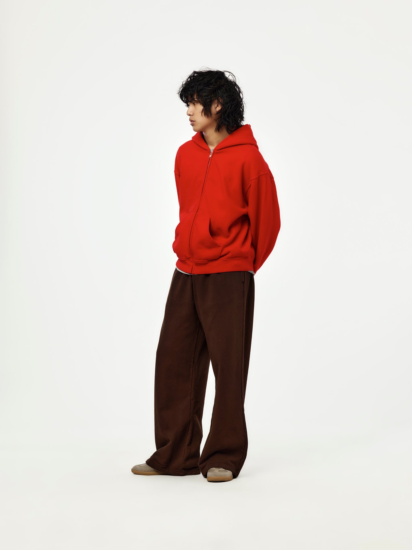 baggy crop zip hoodie (red)