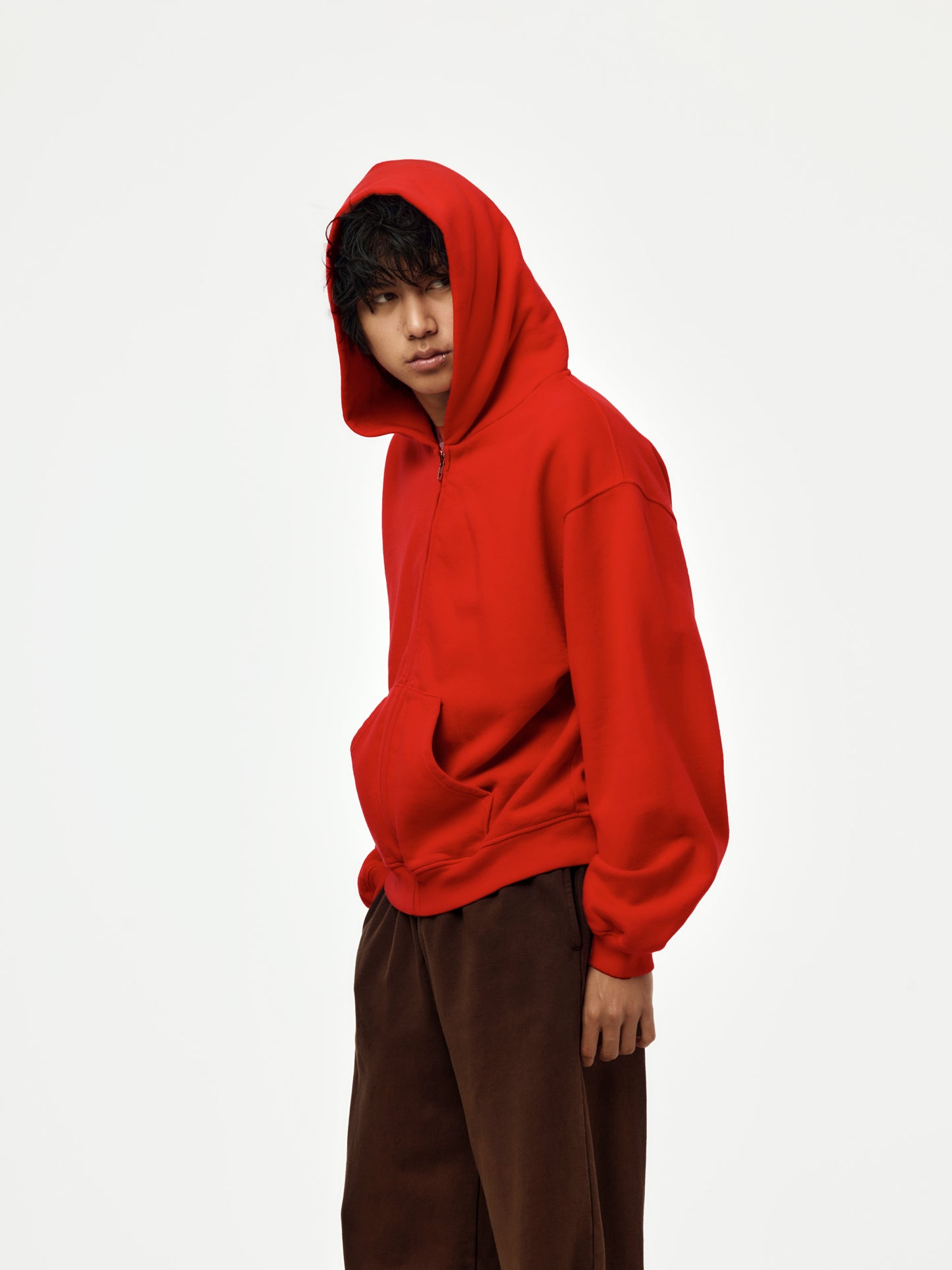 baggy crop zip hoodie (red)