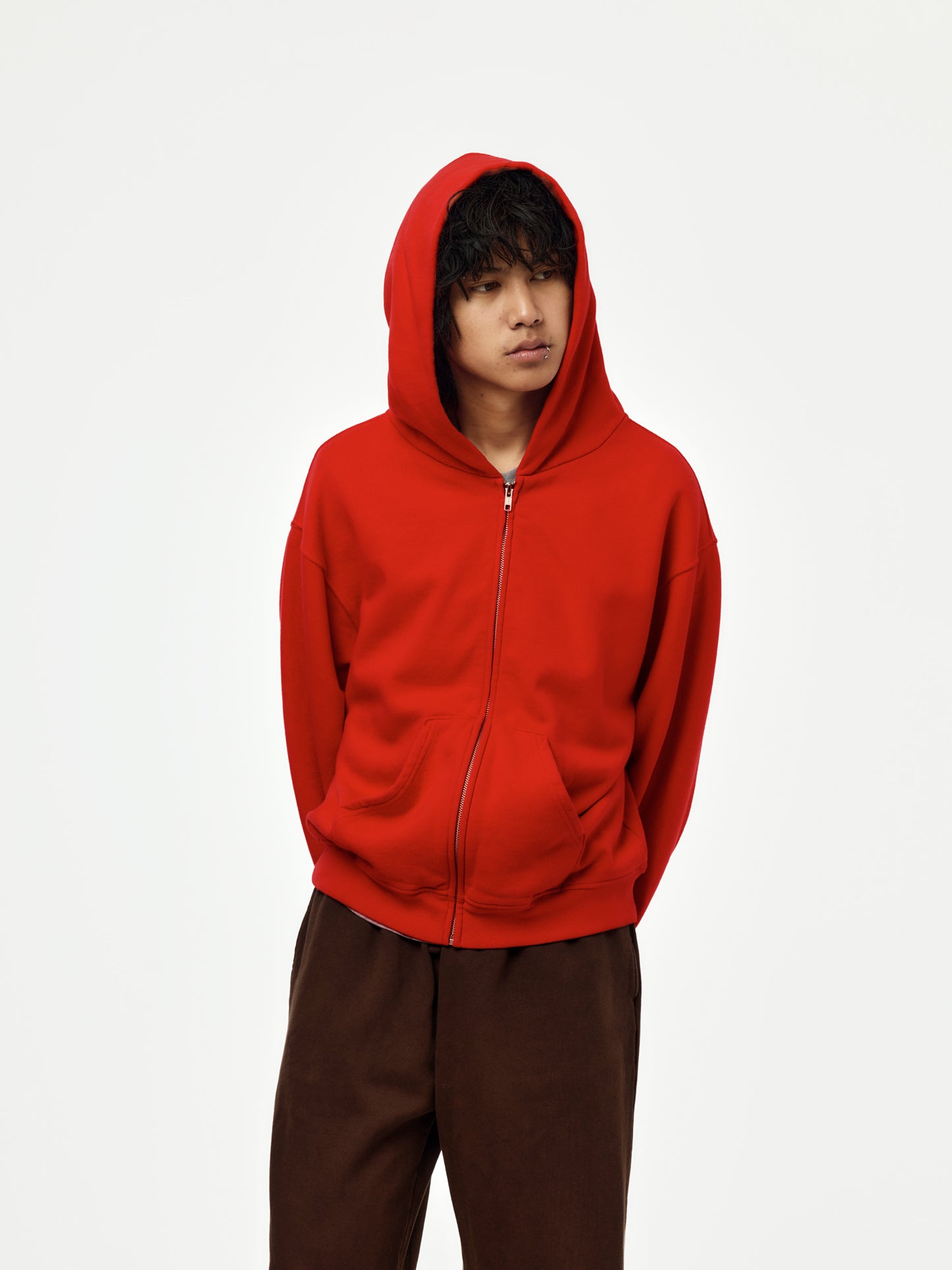 baggy crop zip hoodie (red)
