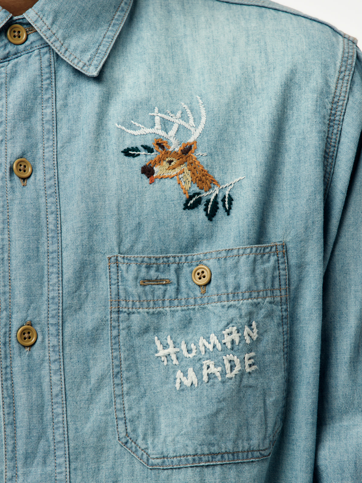 EMBROIDERED CHAMBRAY SHIRT (BLUE) - HM32SH005