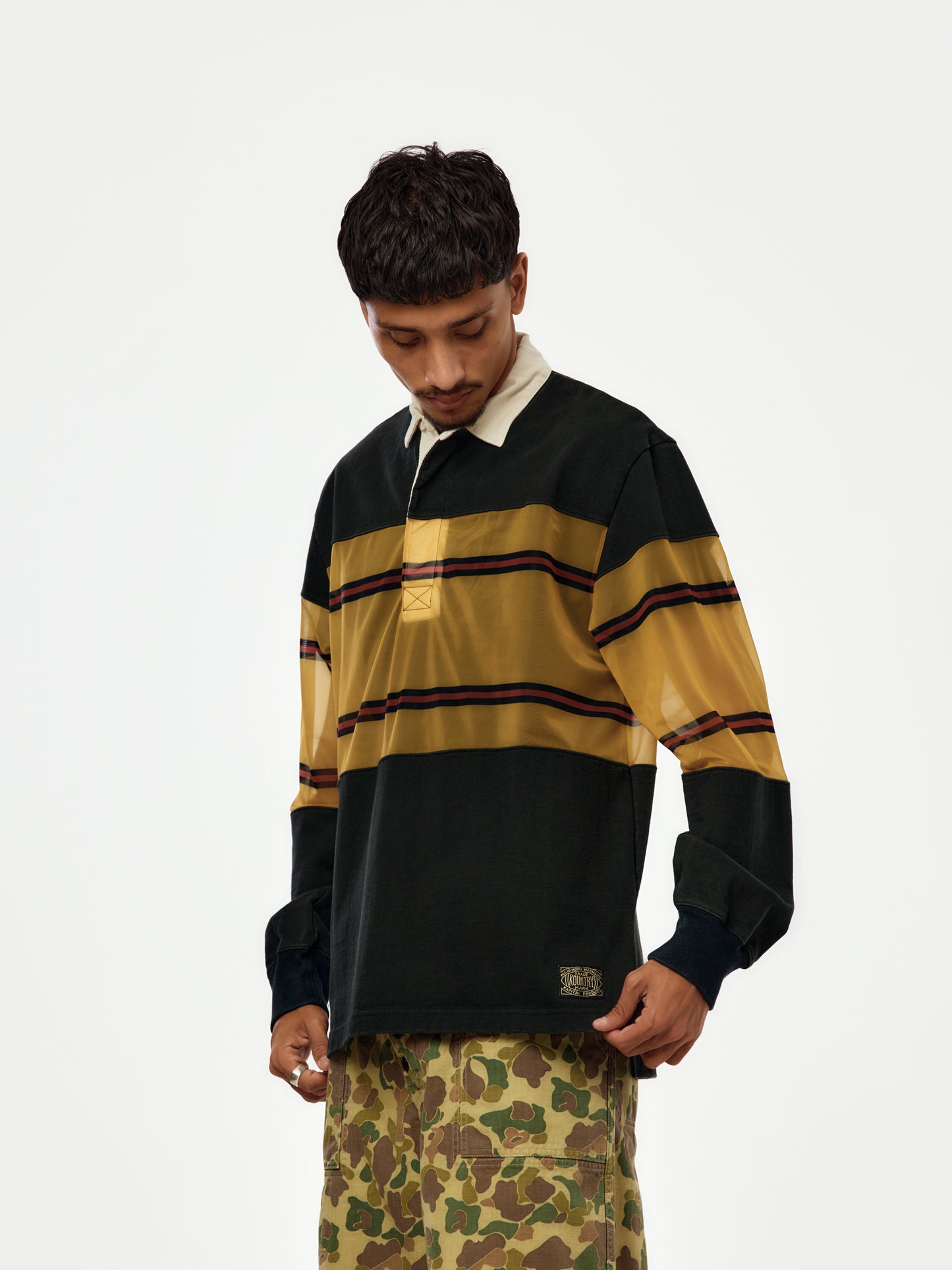 16/-Dense-Jersey x SheerJersey Rugby Shirt (Black)