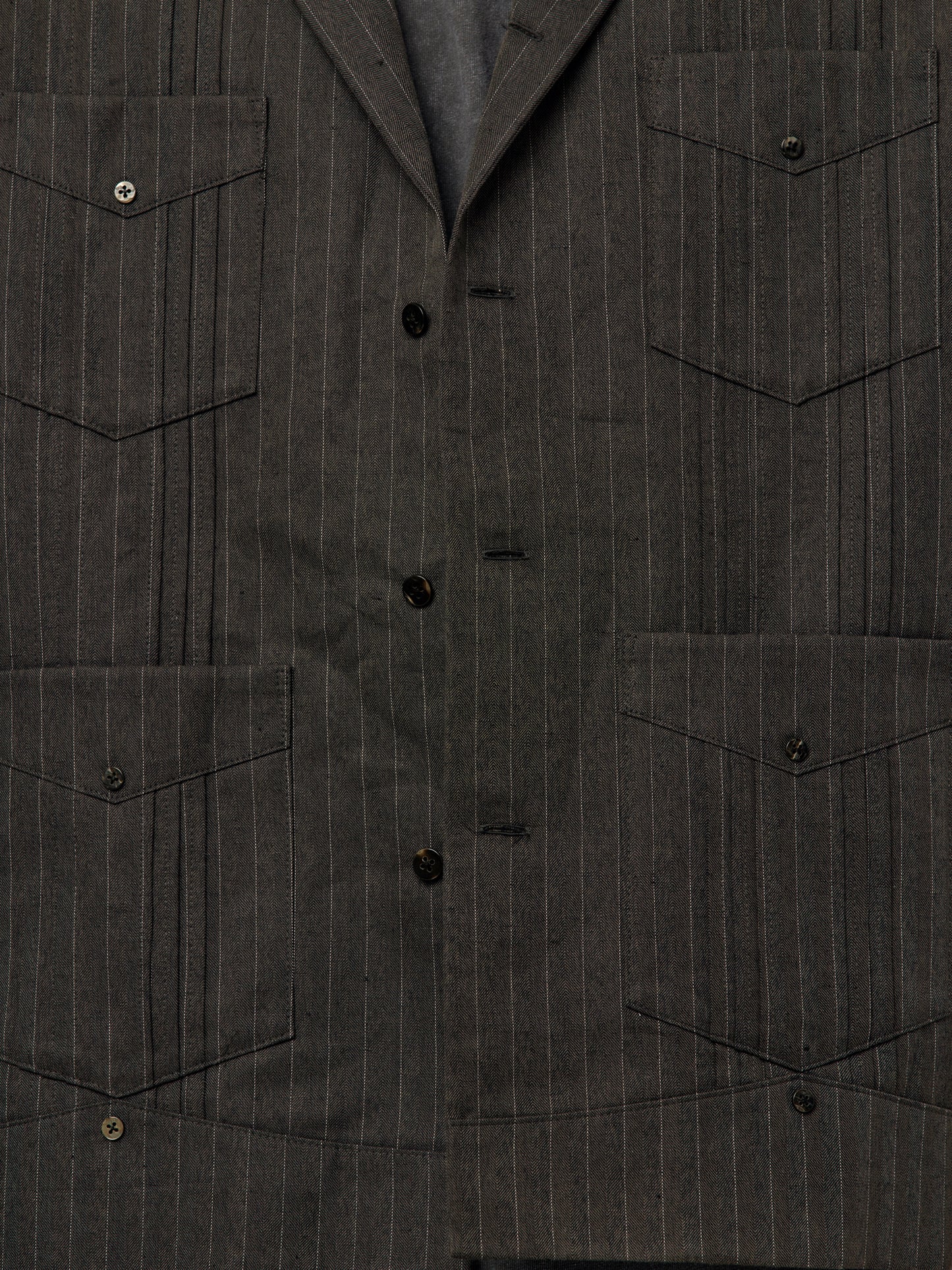 CottonLinen Herringbone Stripe Short Sleeve Cuba JKT (Charcoal)