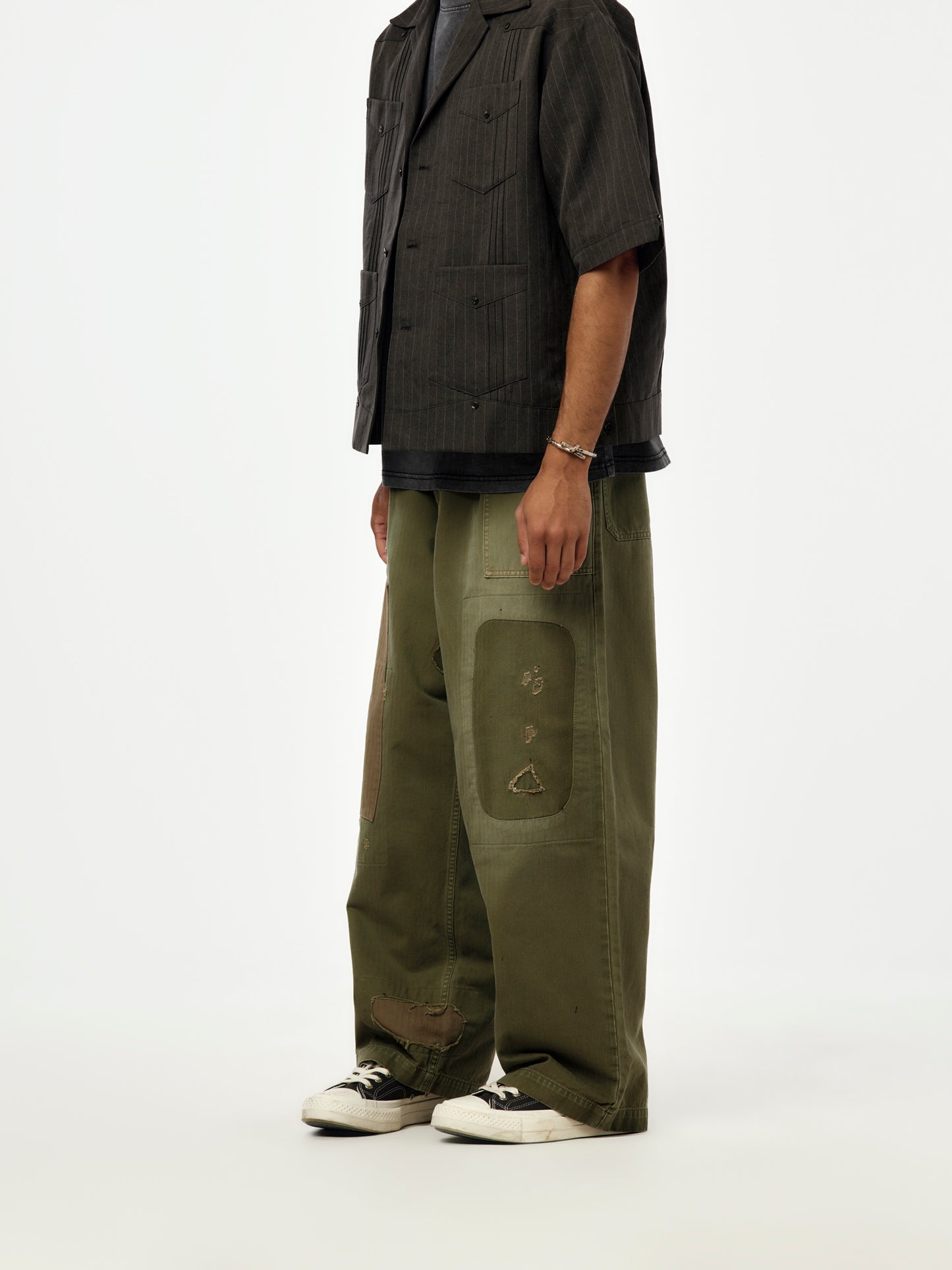 Herringbone FATIGUE Baggy Pants (Khaki RUSHFILED Remake)