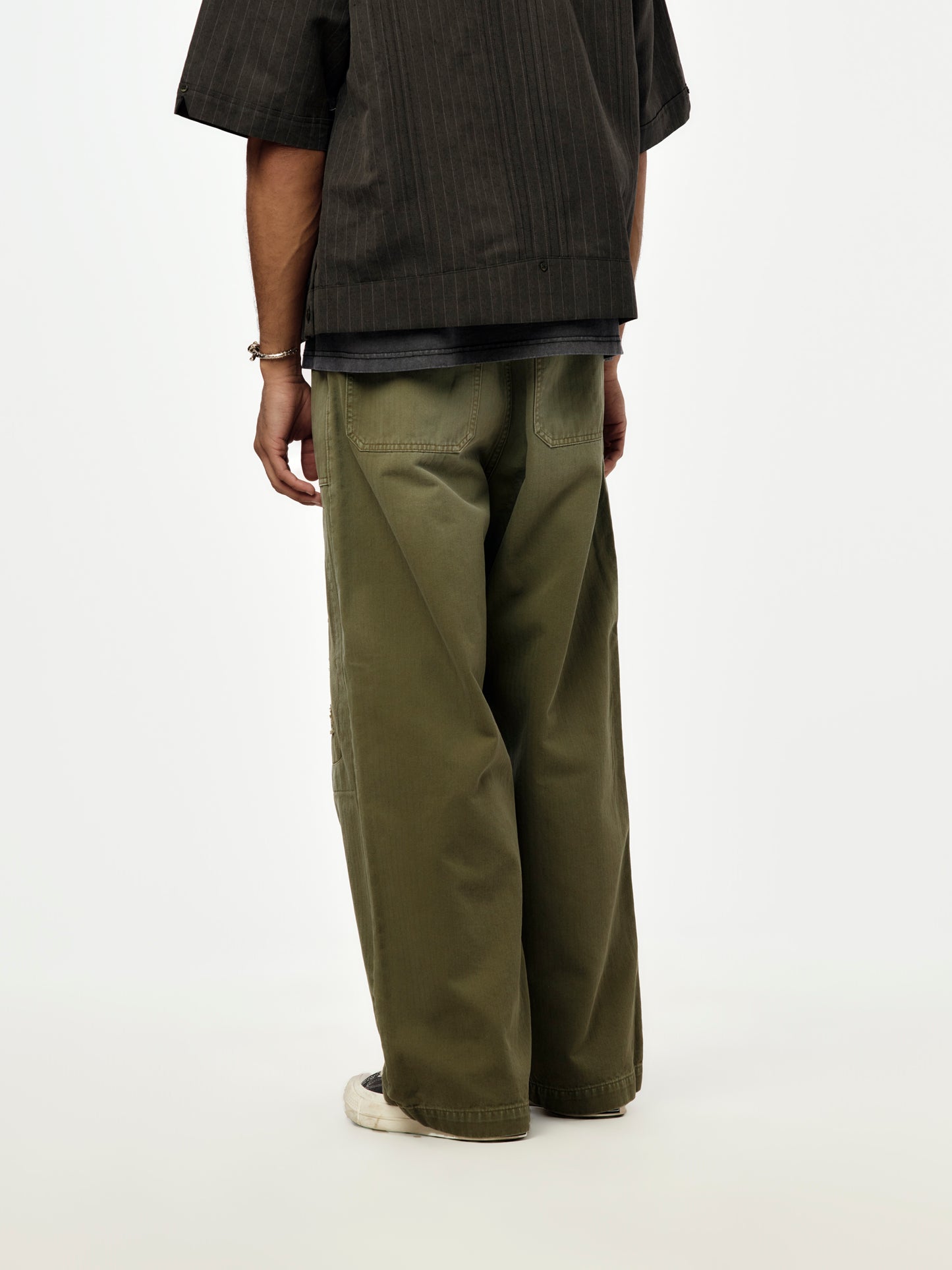Herringbone FATIGUE Baggy Pants (Khaki RUSHFILED Remake)