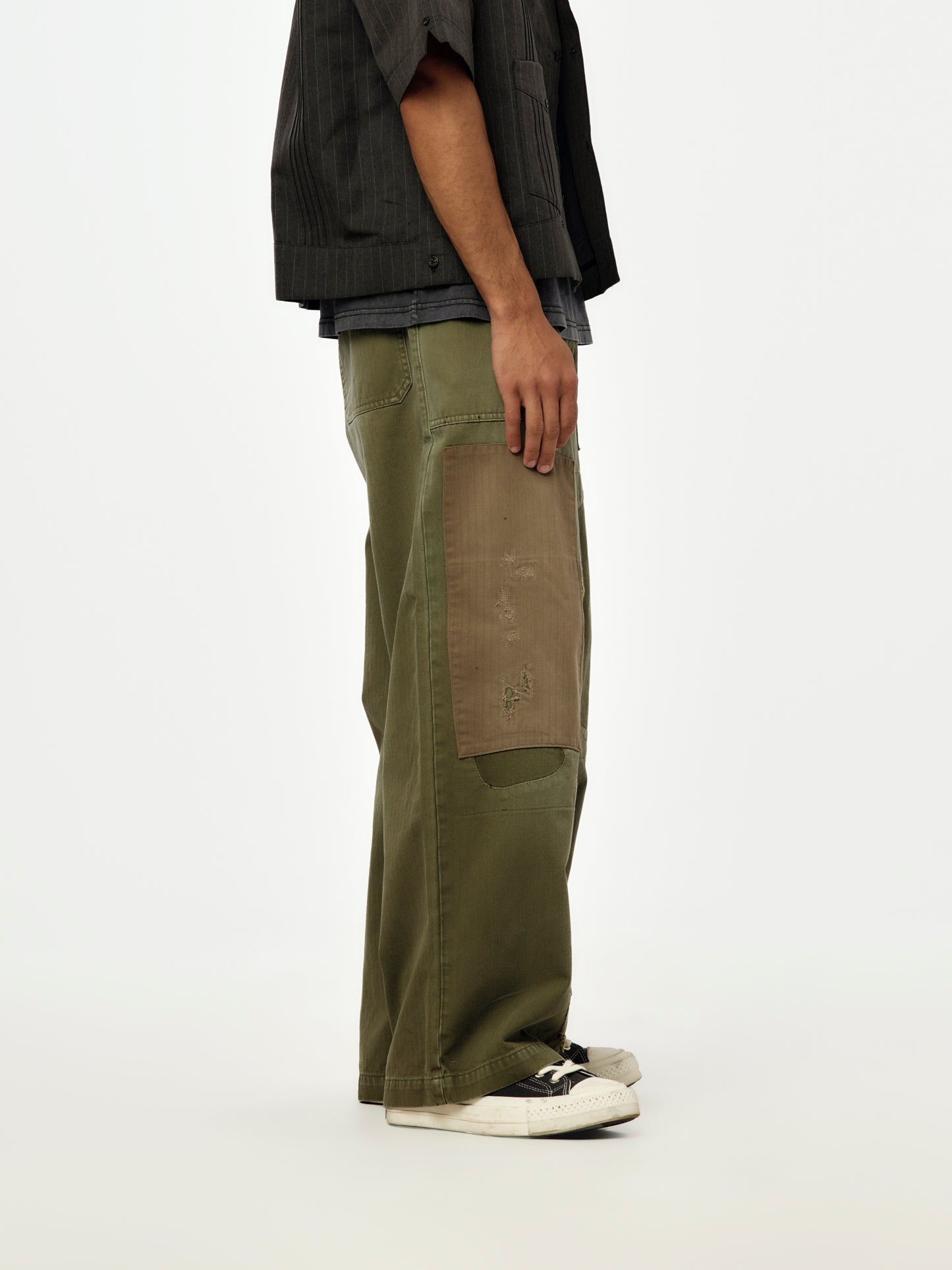 Herringbone FATIGUE Baggy Pants (Khaki RUSHFILED Remake)