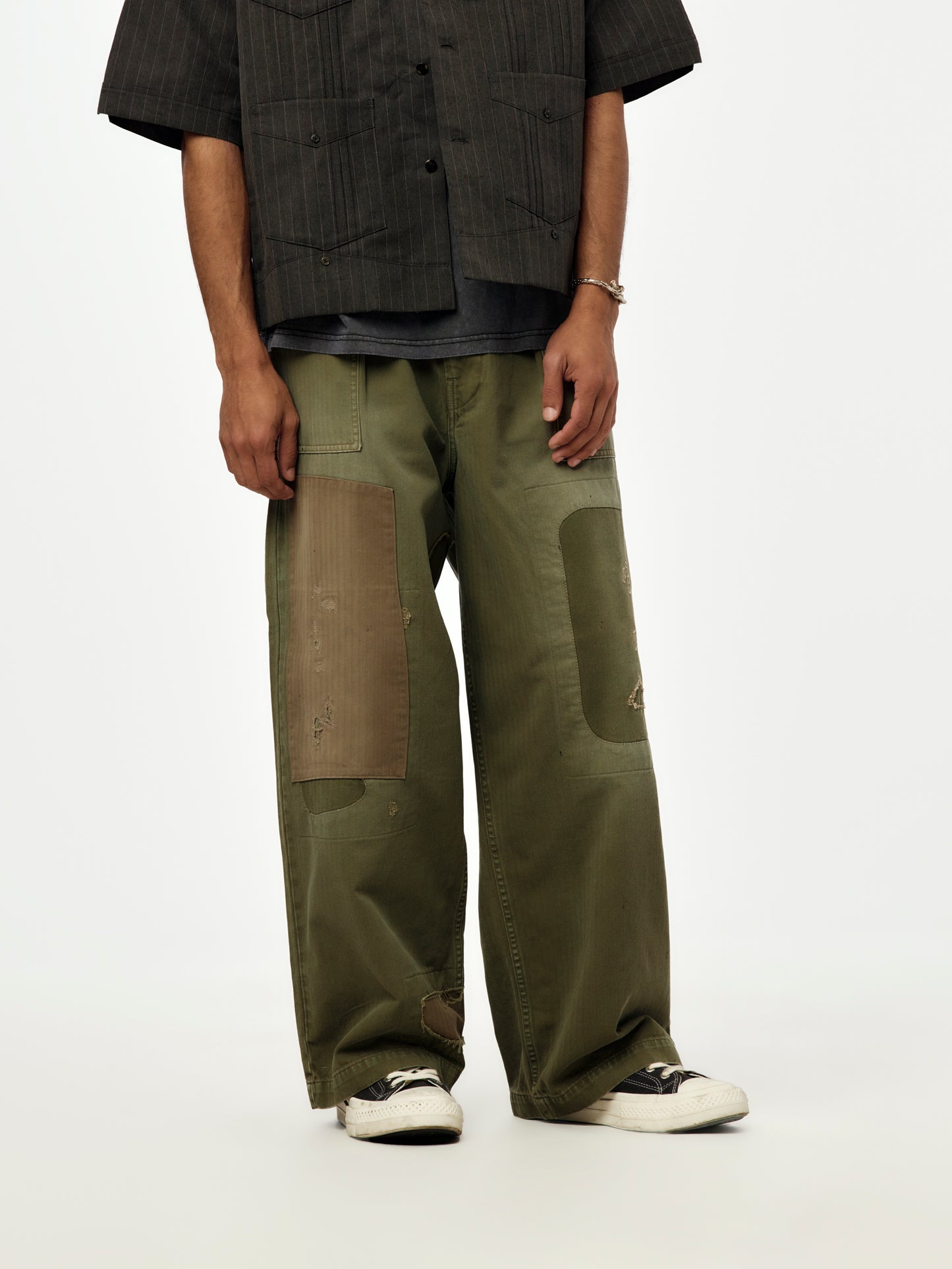 Herringbone FATIGUE Baggy Pants (Khaki RUSHFILED Remake)