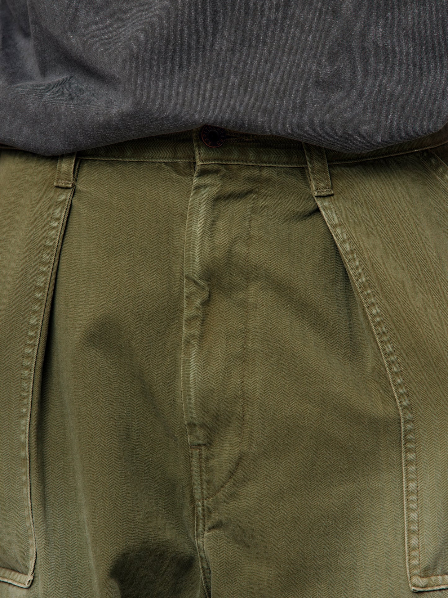 Herringbone FATIGUE Baggy Pants (Khaki RUSHFILED Remake)