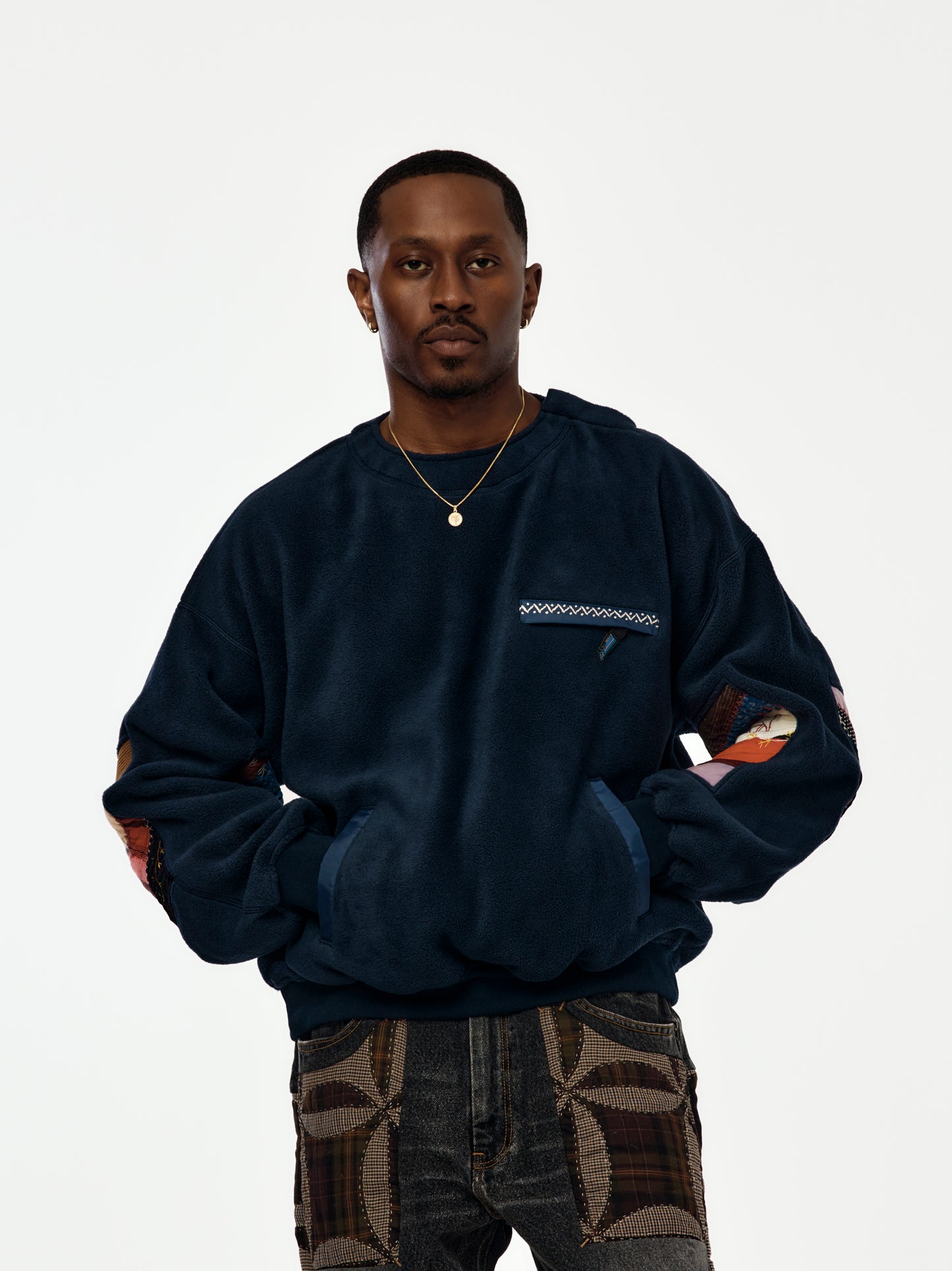 Quilt Fleece Pullover (NAVY)
