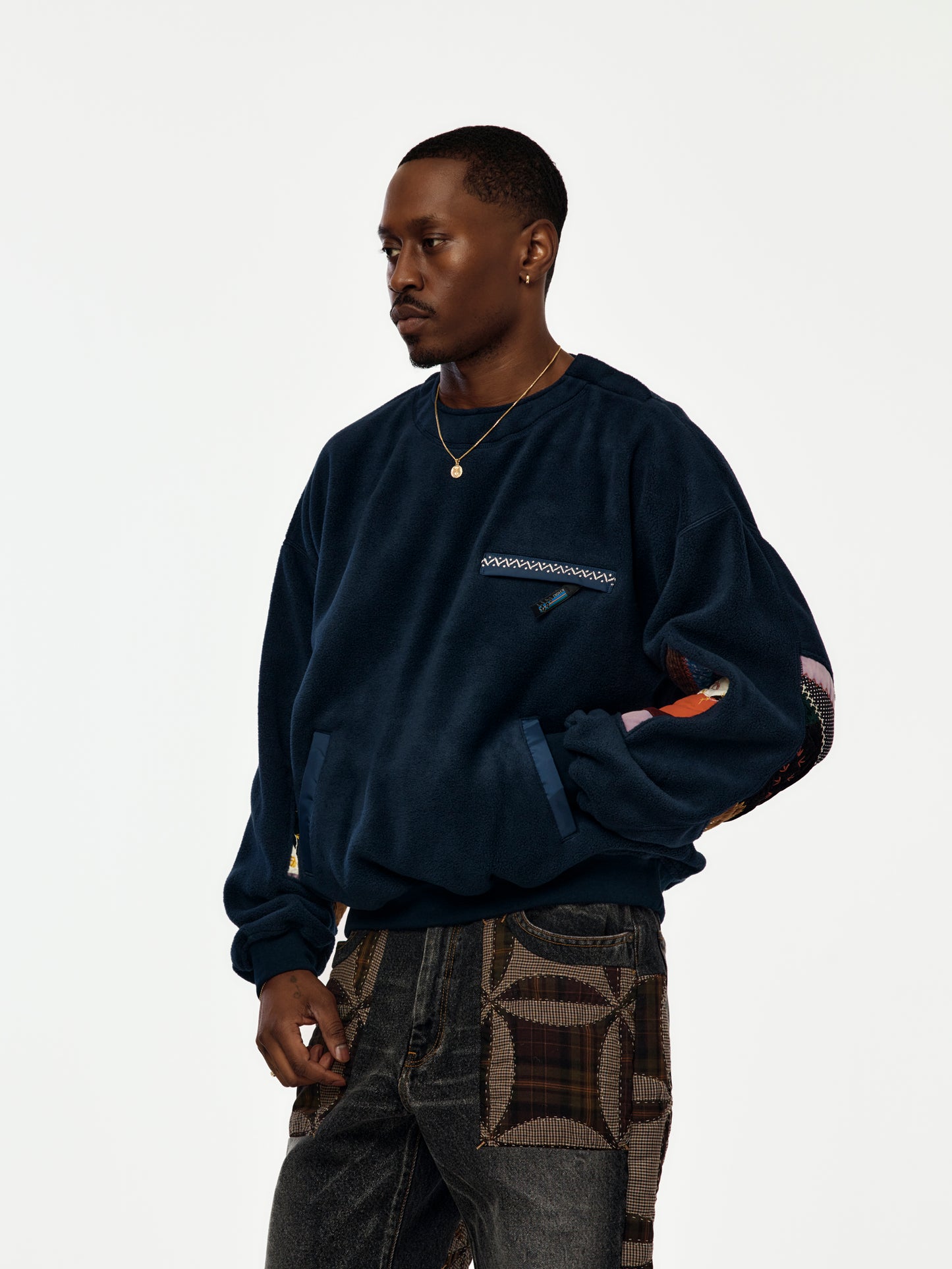 Quilt Fleece Pullover (NAVY)