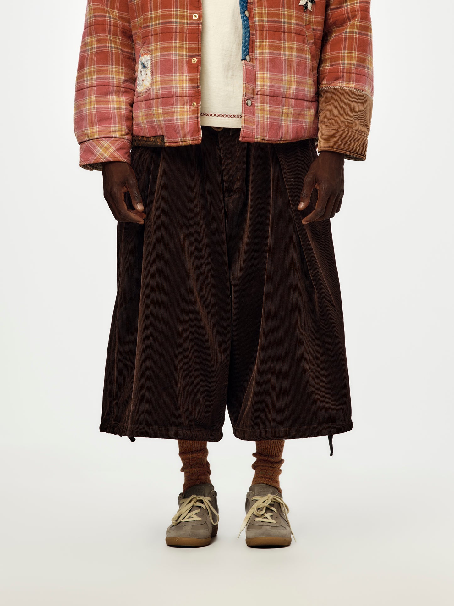 Wide Leg Cropped Corduroy Pants (BROWN)