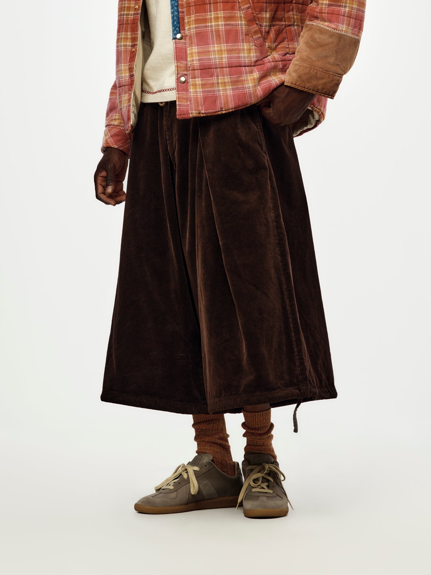 Wide Leg Cropped Corduroy Pants (BROWN)