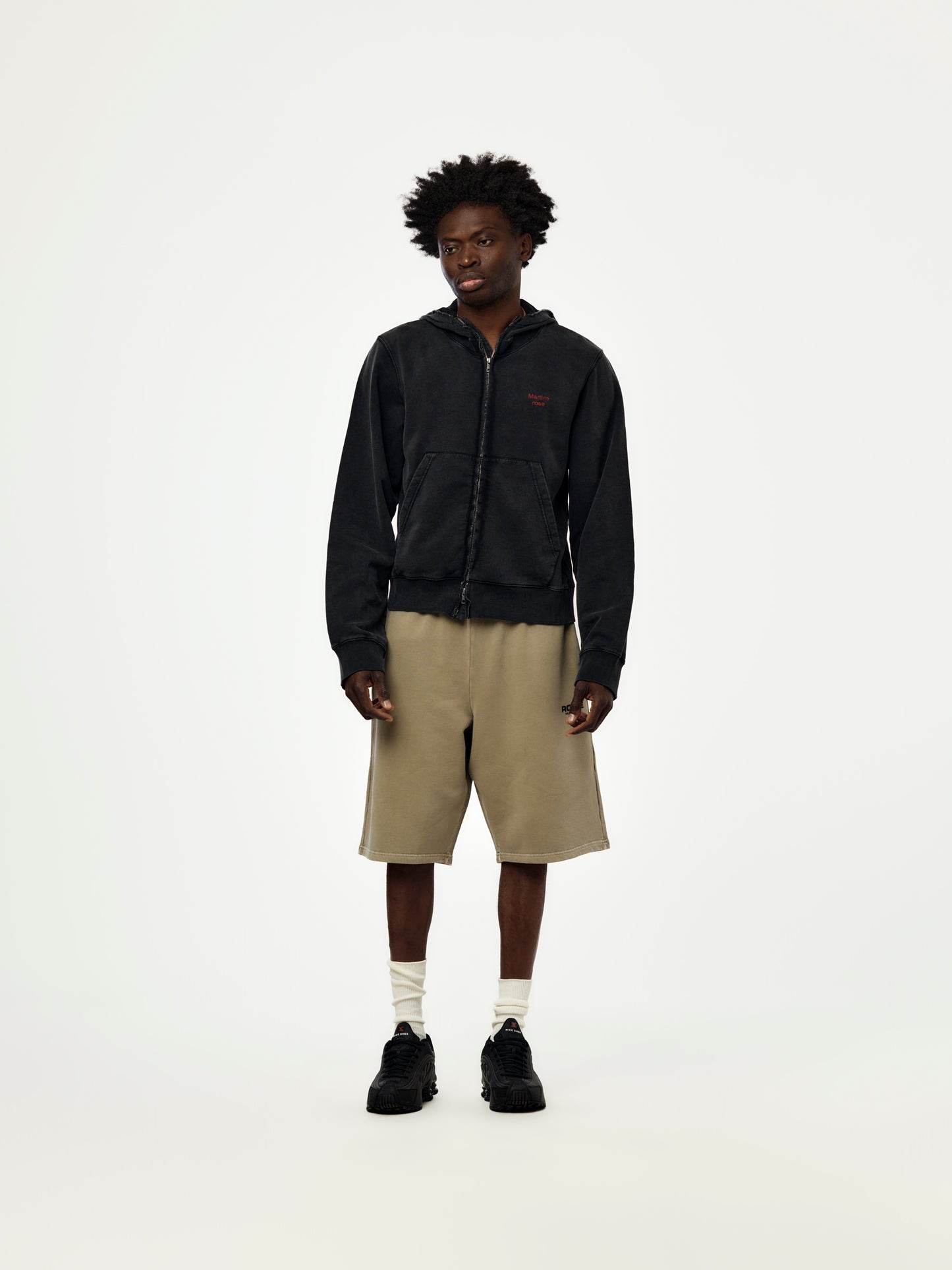 HOODED ZIP CREW (BLACK WASHED)