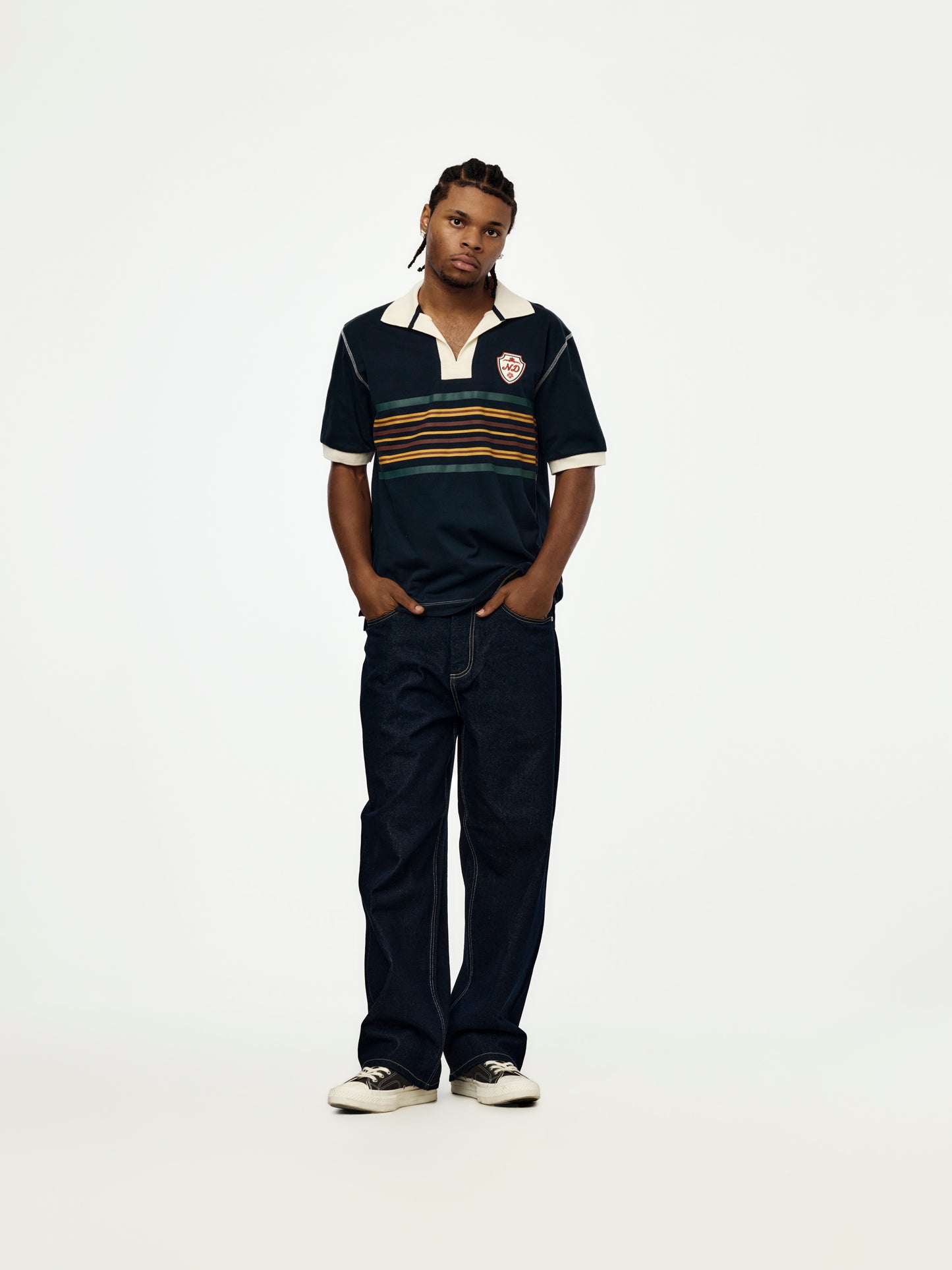 S/S Striped Rugby Polo (Navy)