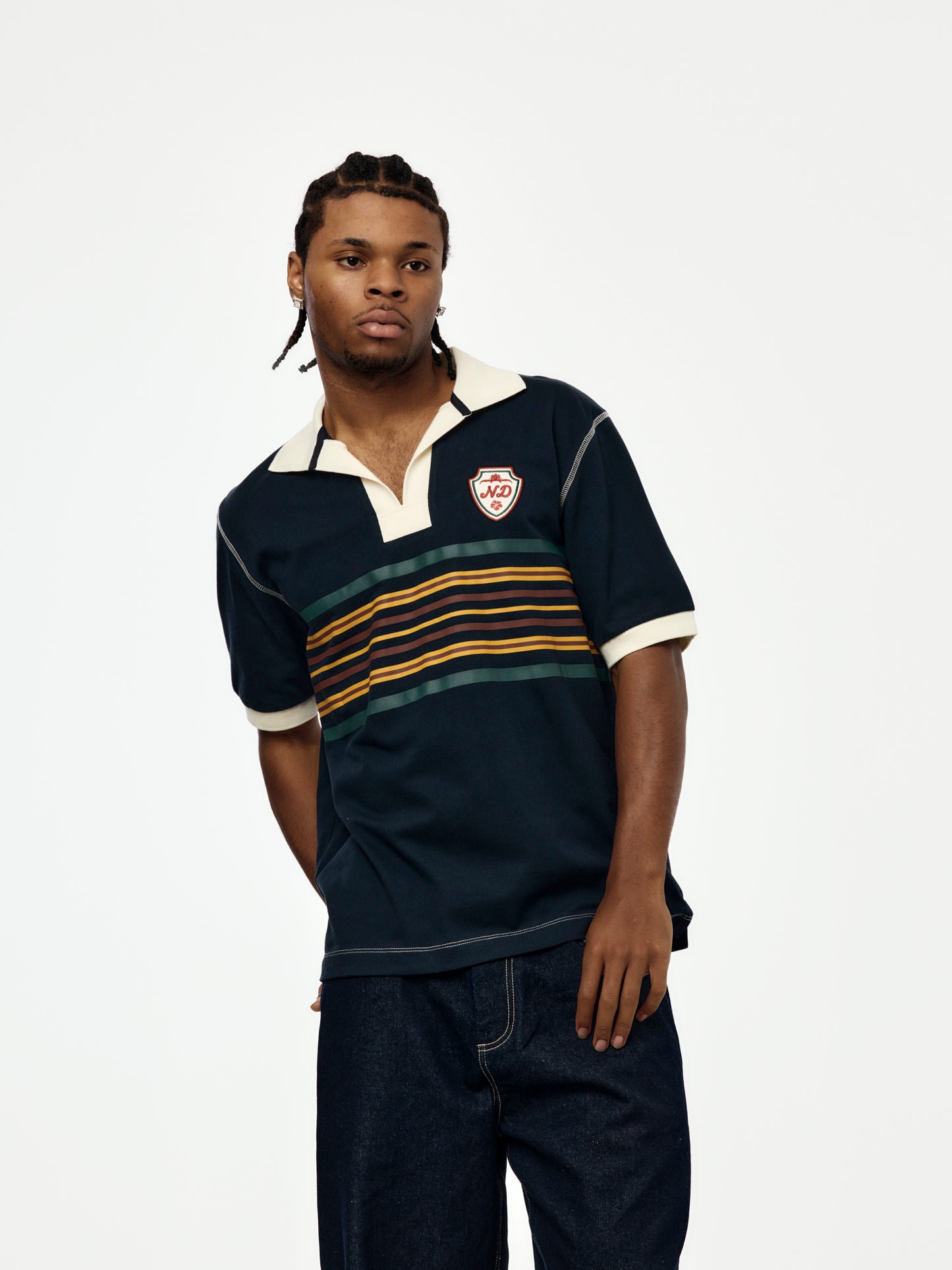 S/S Striped Rugby Polo (Navy)