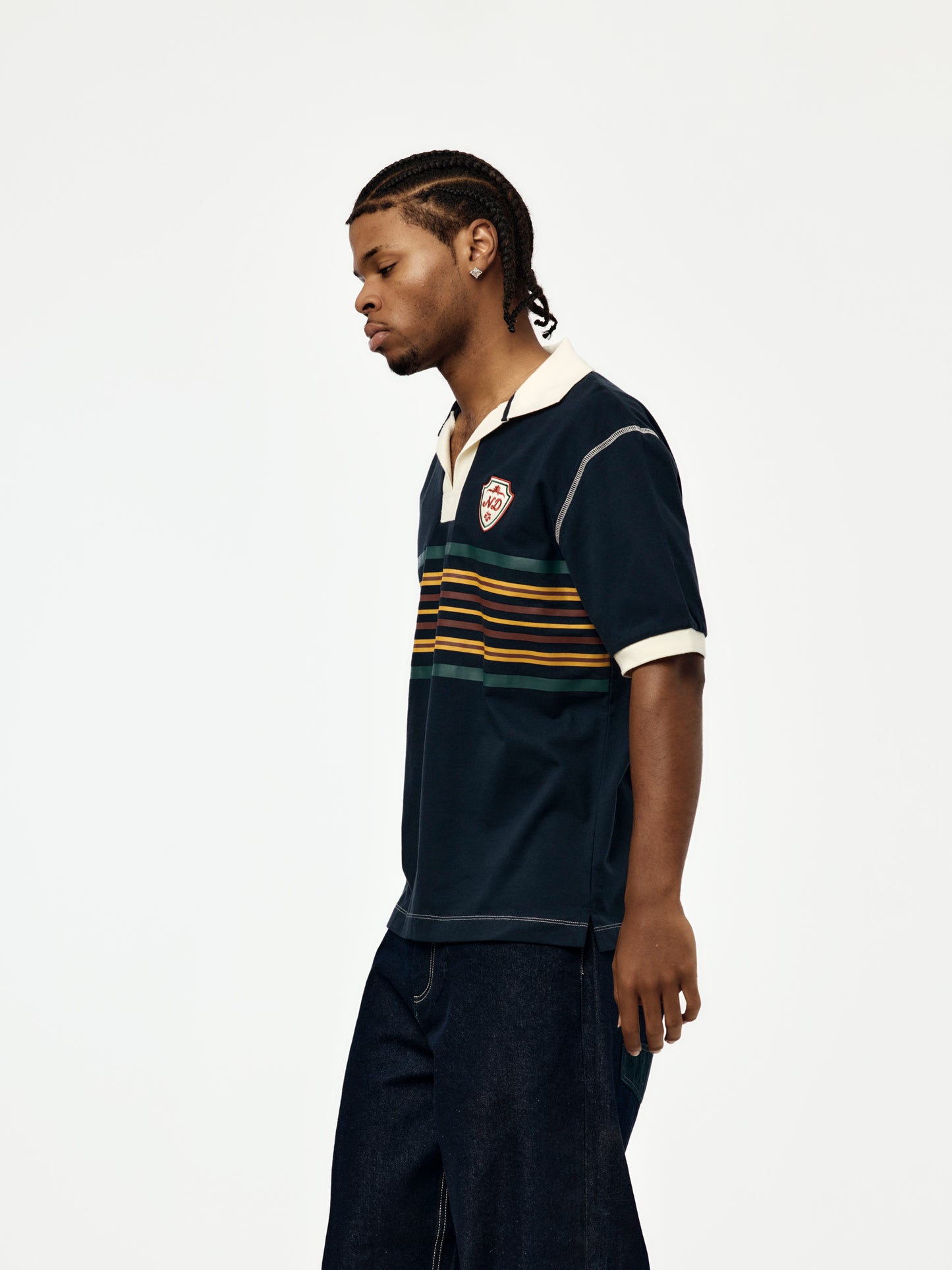 S/S Striped Rugby Polo (Navy)