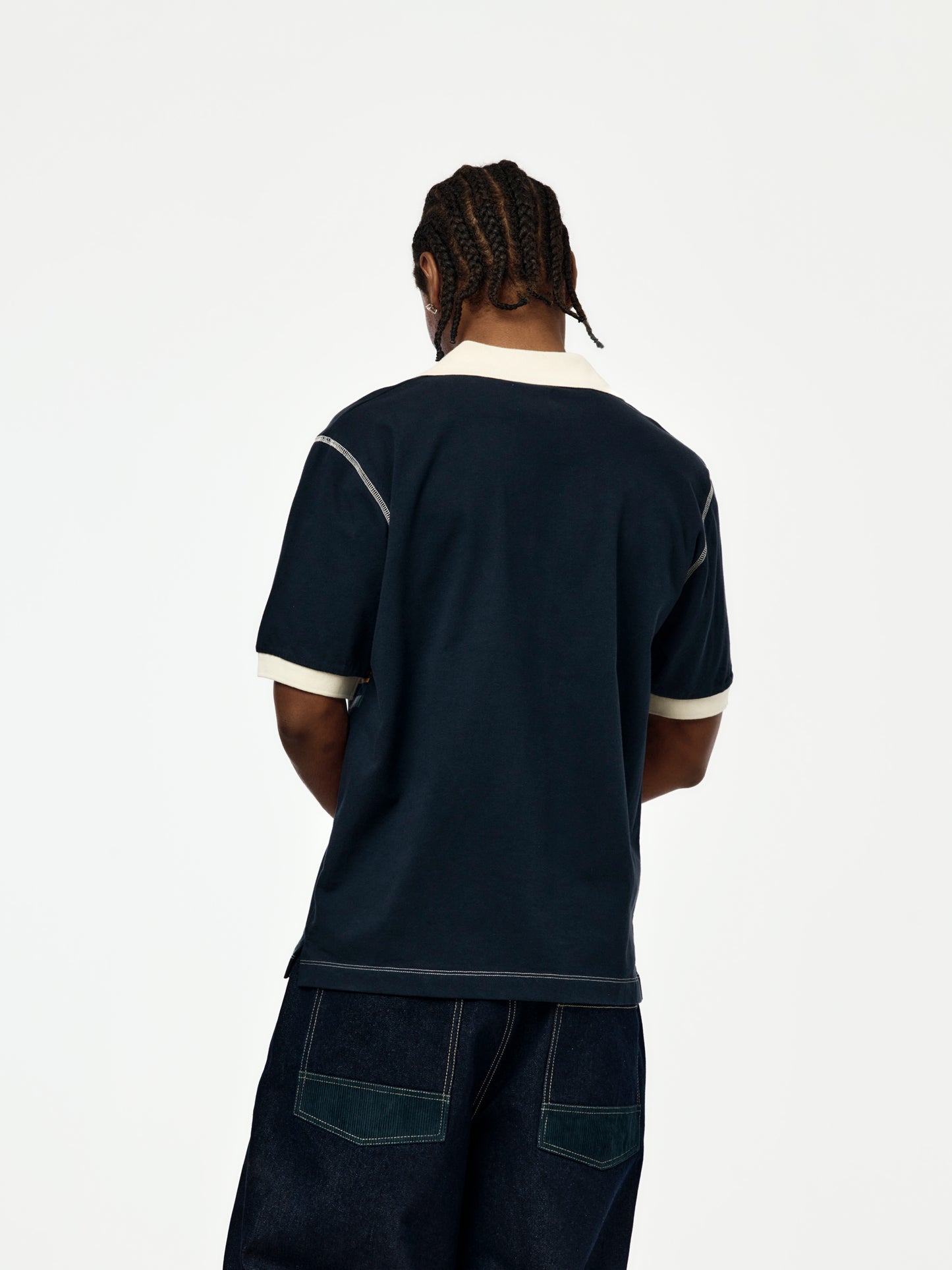 S/S Striped Rugby Polo (Navy)