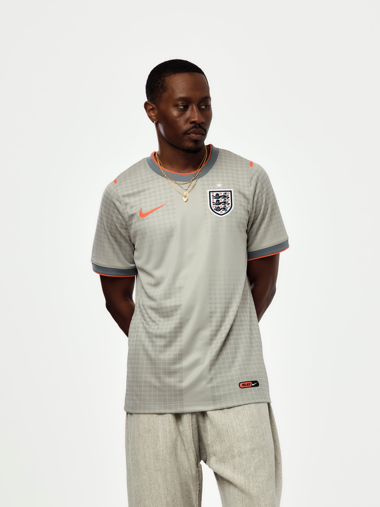 England x Palace x Nike Pro Short-Sleeved Football Top (Pewter Grey/Bright Crimson)