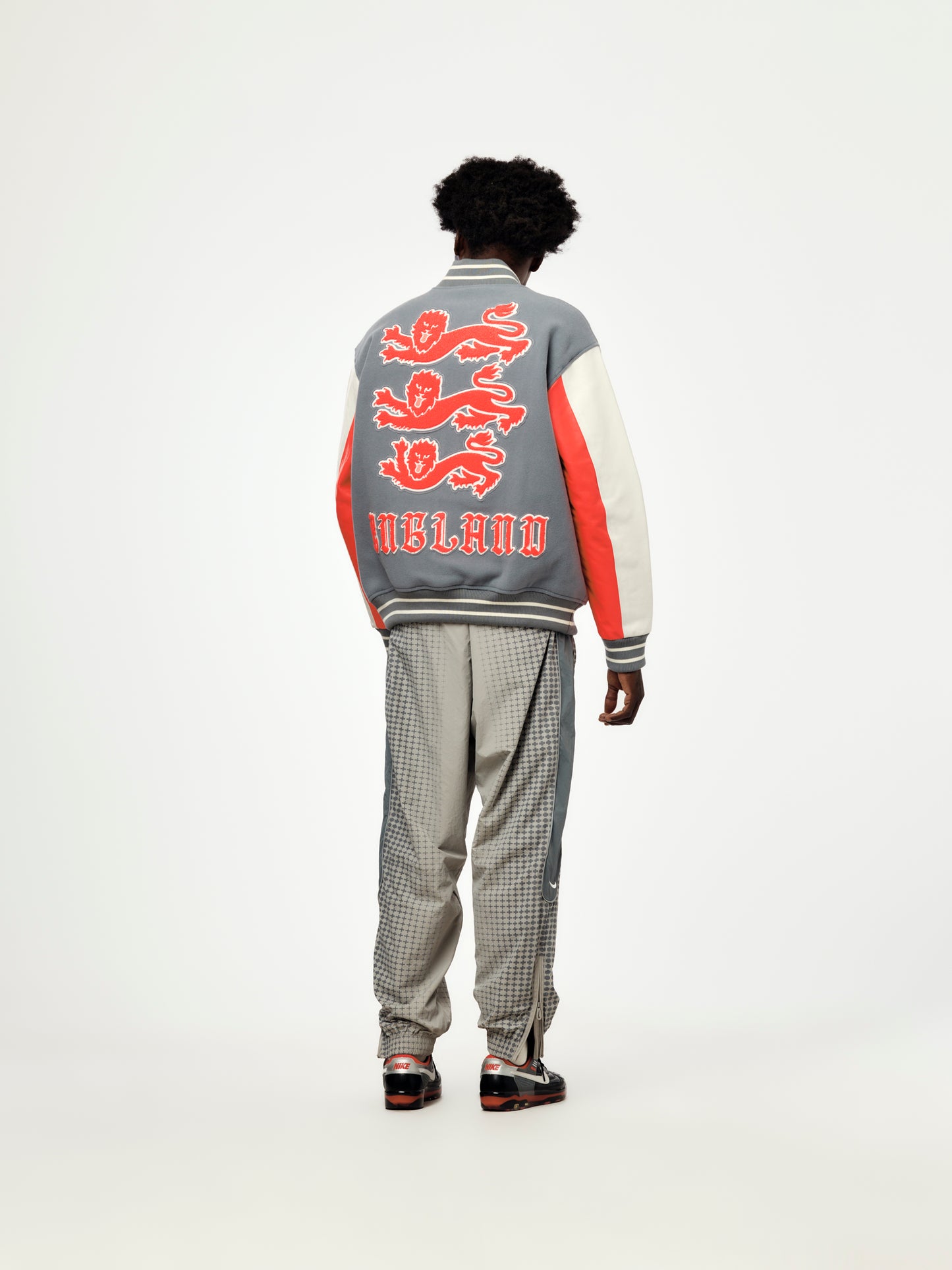 England x Palace x Nike Varsity Jacket (Cool Grey/White/Bright Crimson)