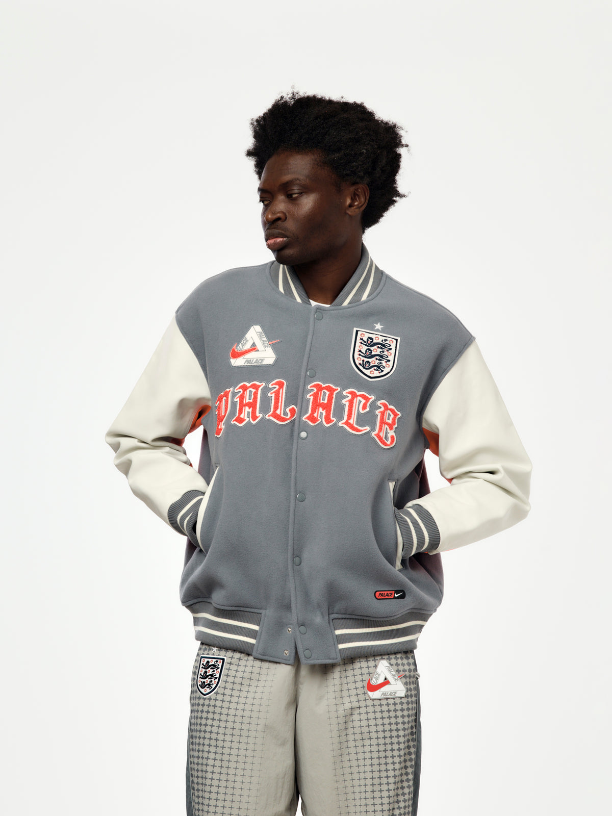 Nike England x Palace x Nike Varsity Jacket (Cool Grey/White 