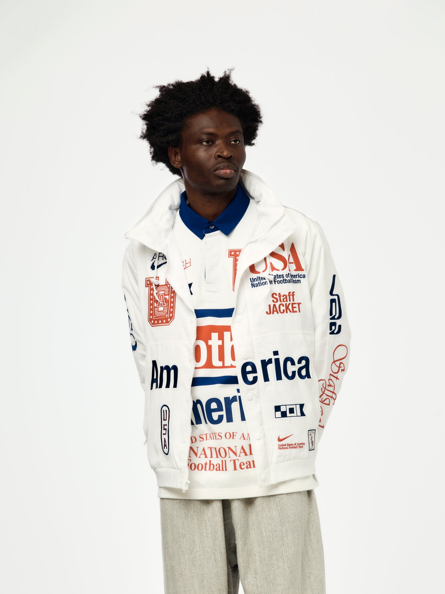 USA x VAA x Nike Woven Staff Jacket (White/Deep Royal Blue)