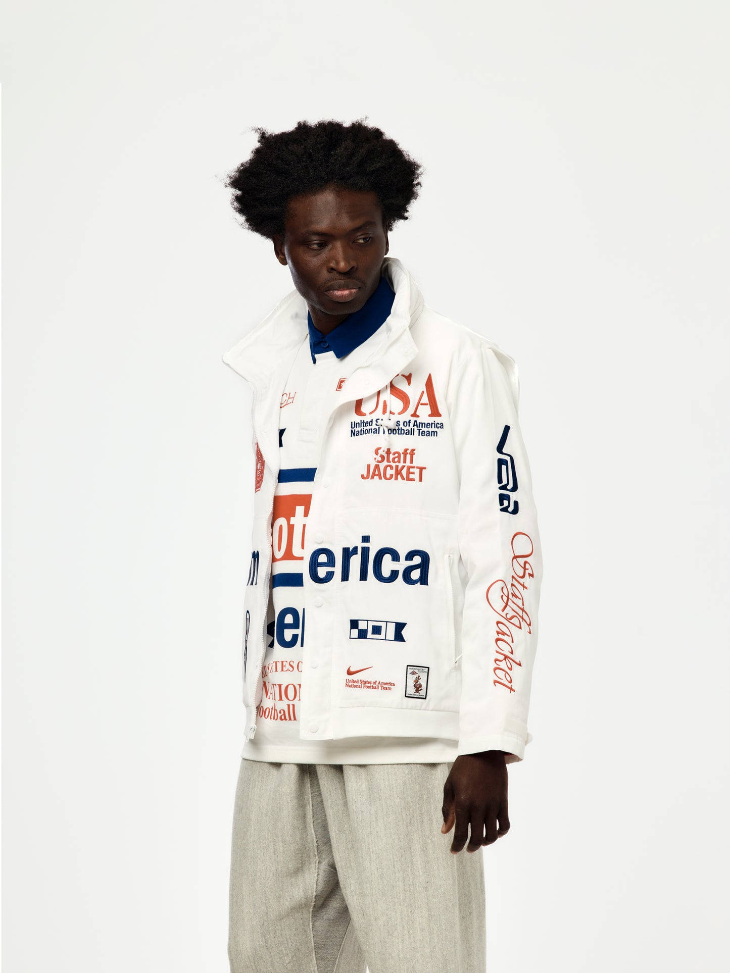 USA x VAA x Nike Woven Staff Jacket (White/Deep Royal Blue)