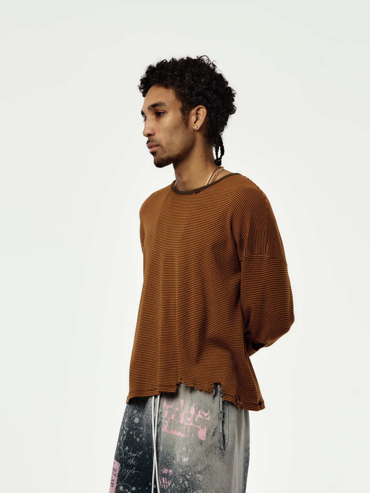 CONSEQUENCE STRIPED L/S KNITTED TEE (ORANGE)