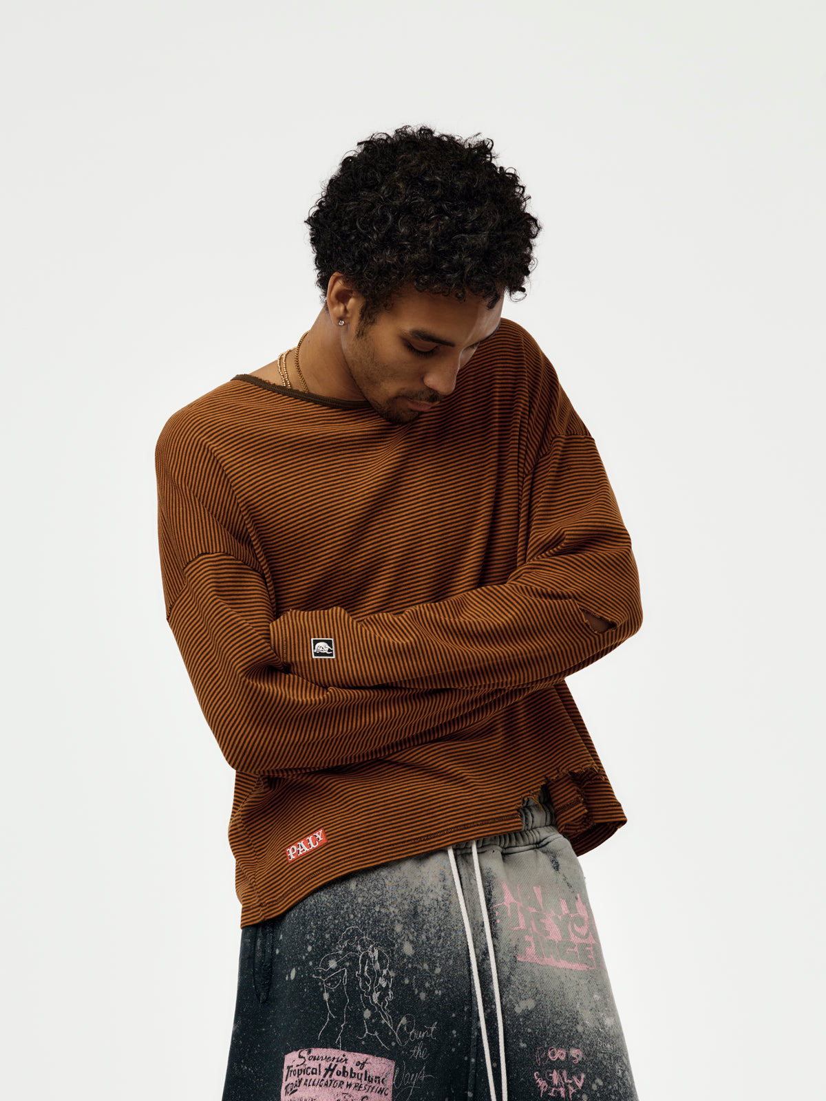 CONSEQUENCE STRIPED L/S KNITTED TEE (ORANGE)