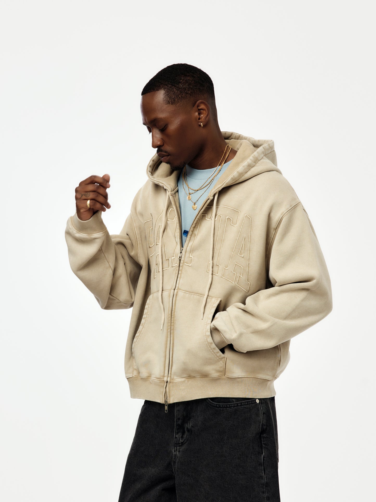 Patta Loopback Logo Zip Hooded Sweater (Irish Cream)