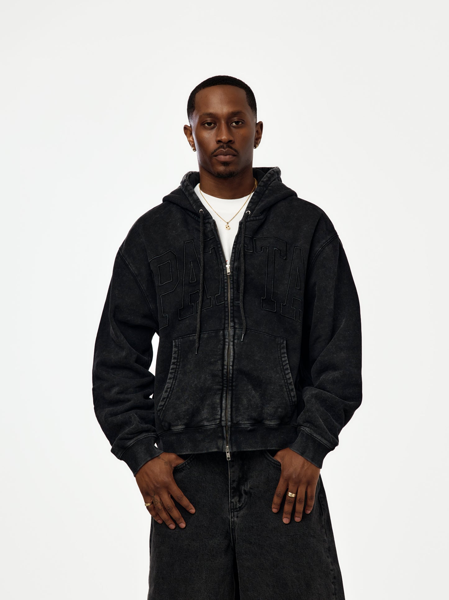 Patta Loopback Logo Zip Hooded Sweater (Moonless Night)