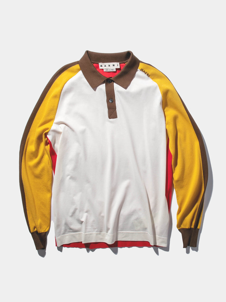 COLOR BLOCKED L/S POLO (Red)