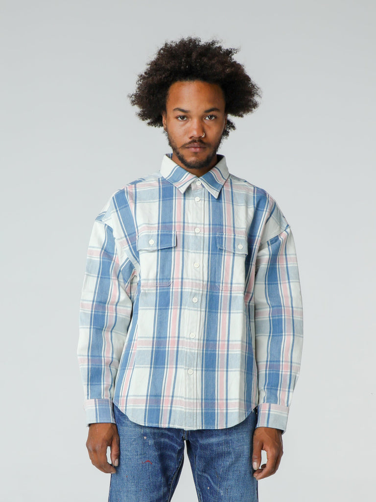 Buy Visvim Pioneer Check L/S (Light Indigo) Online at UNION LOS