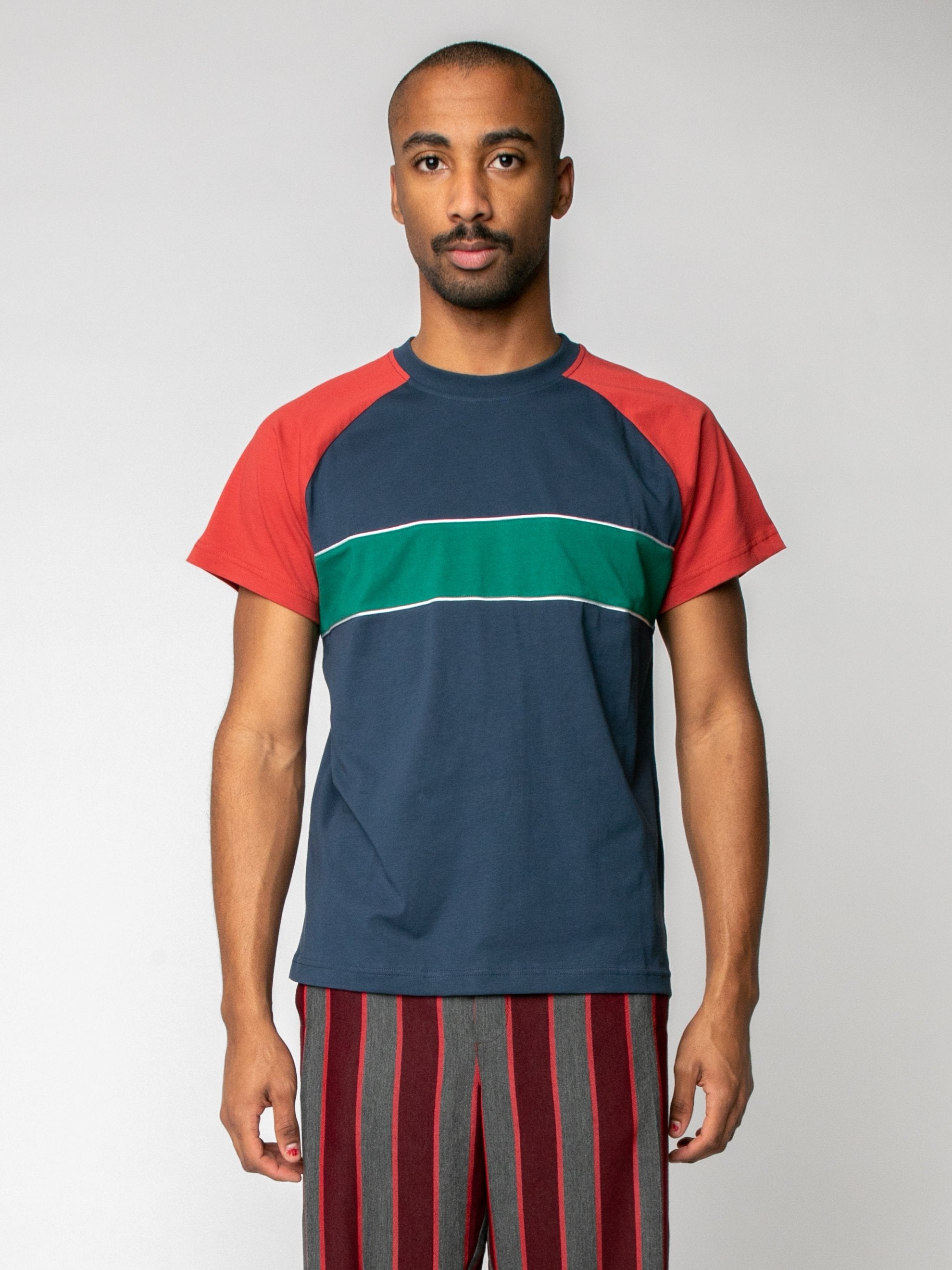 Navy/Ruby/Emerald George Panelled T-Shirt 2